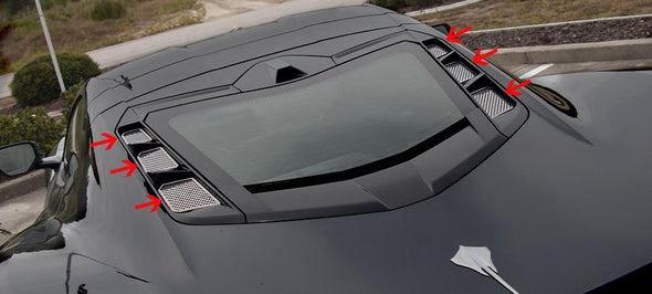 C8 Corvette - Perforated Rear Hood Vent Inserts 6Pc | Polished Stainless Steel