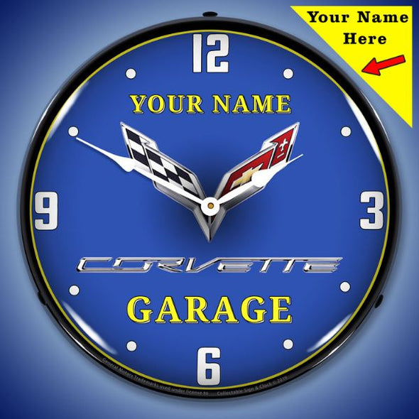 C7 Corvette Garage Lighted Clock- Personalize Option