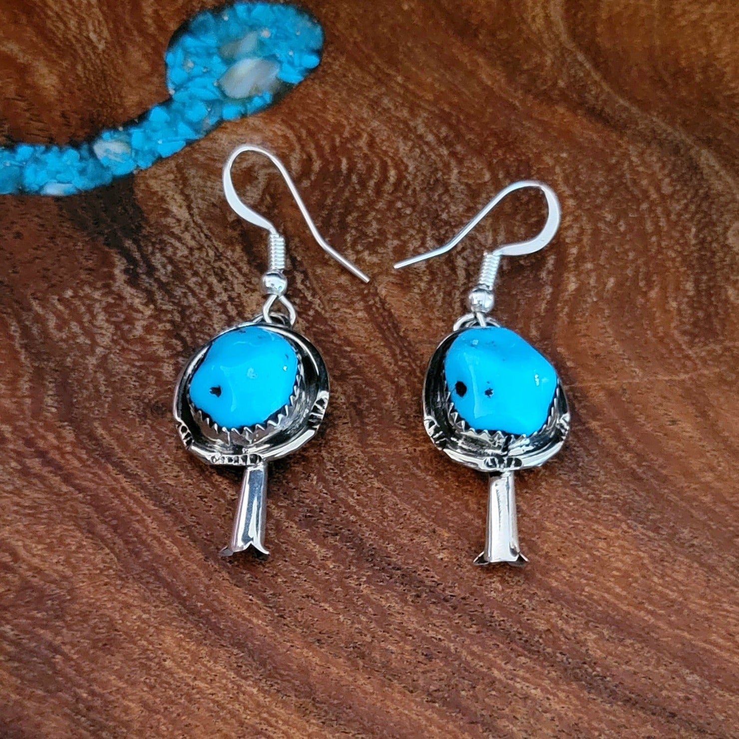 Navajo Made Squash Blossom Earrings with Turquoise BB-ERN-0012