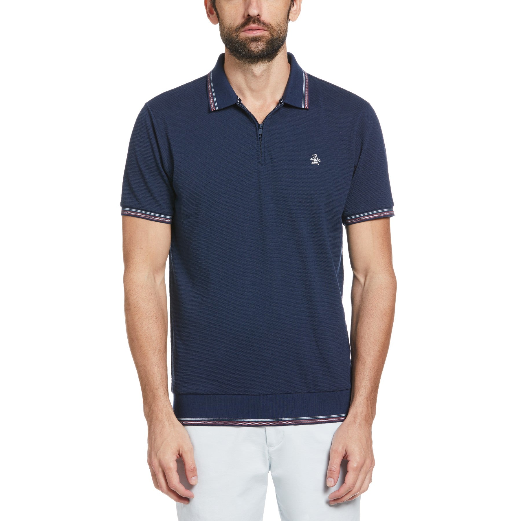 View Premium Jacquard Quarter Zip Polo Shirt In Dress Blues information