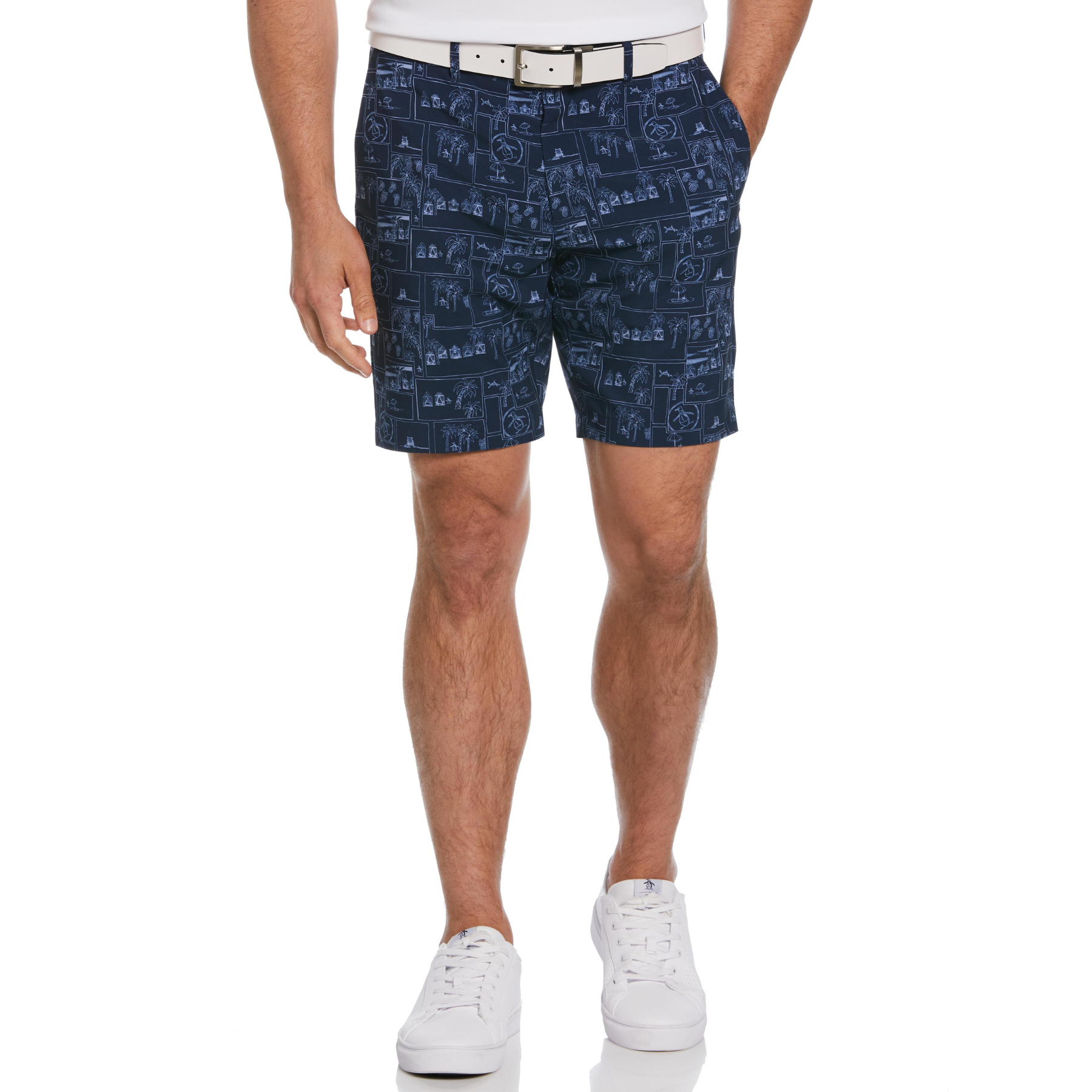 View Heritage Beach Club Print 8 Golf Shorts In Black Iris information