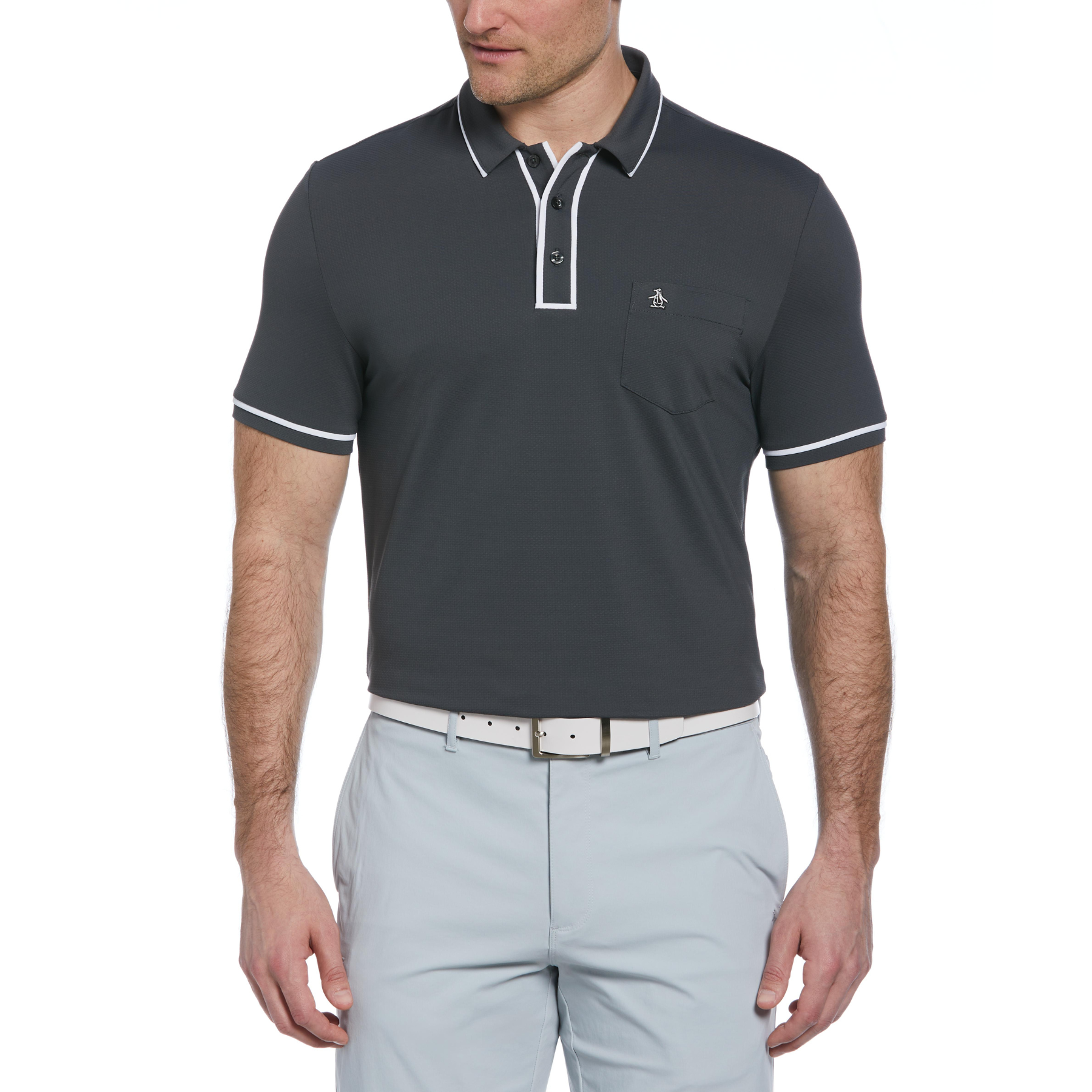 View Technical Earl Short Sleeve Golf Polo Shirt In Asphalt information