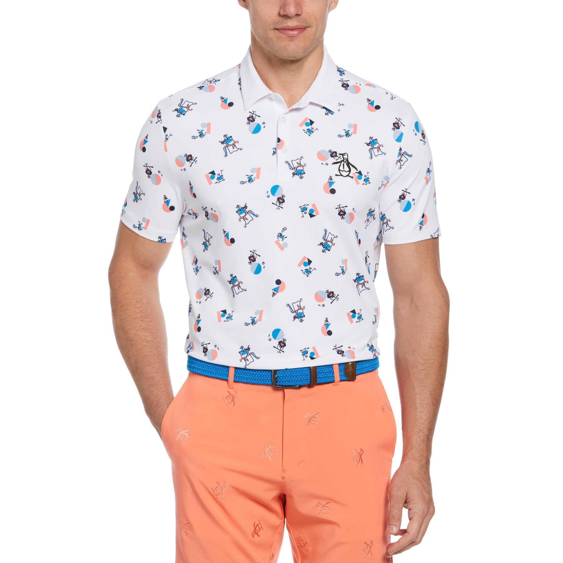 View Memphis Pete Print Short Sleeve Golf Polo Shirt In Bright White information