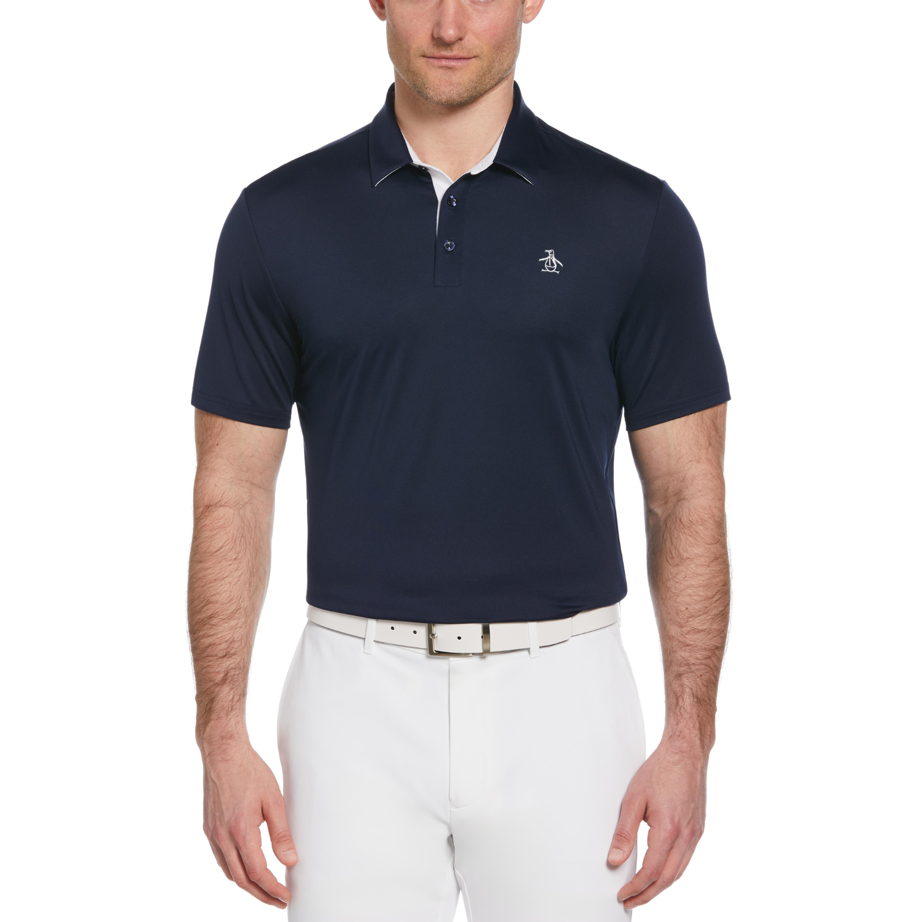 View Original Block Design Short Sleeve Golf Polo Shirt In Black Iris information