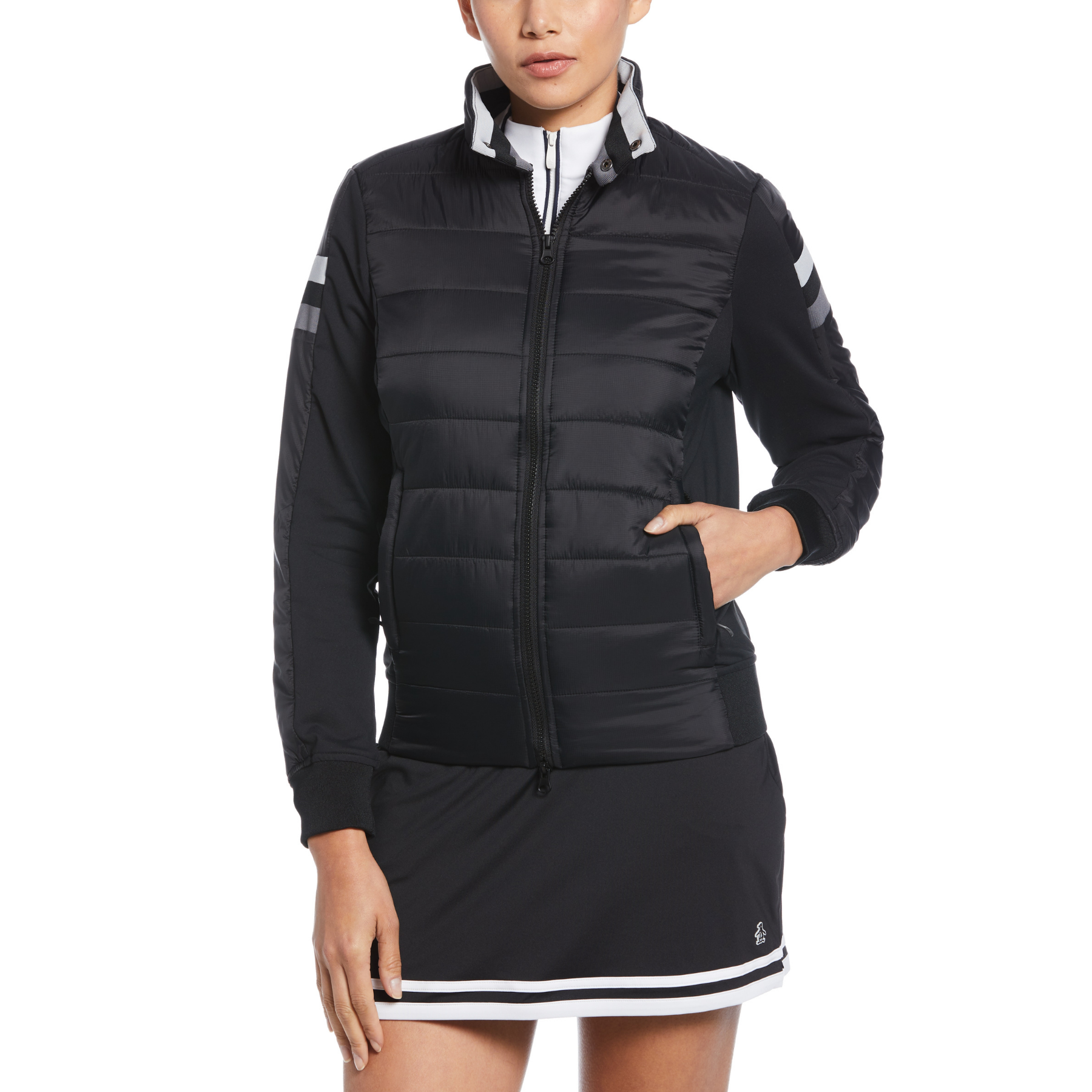 View Womens Mixed Media Golf Puffer In Caviar information