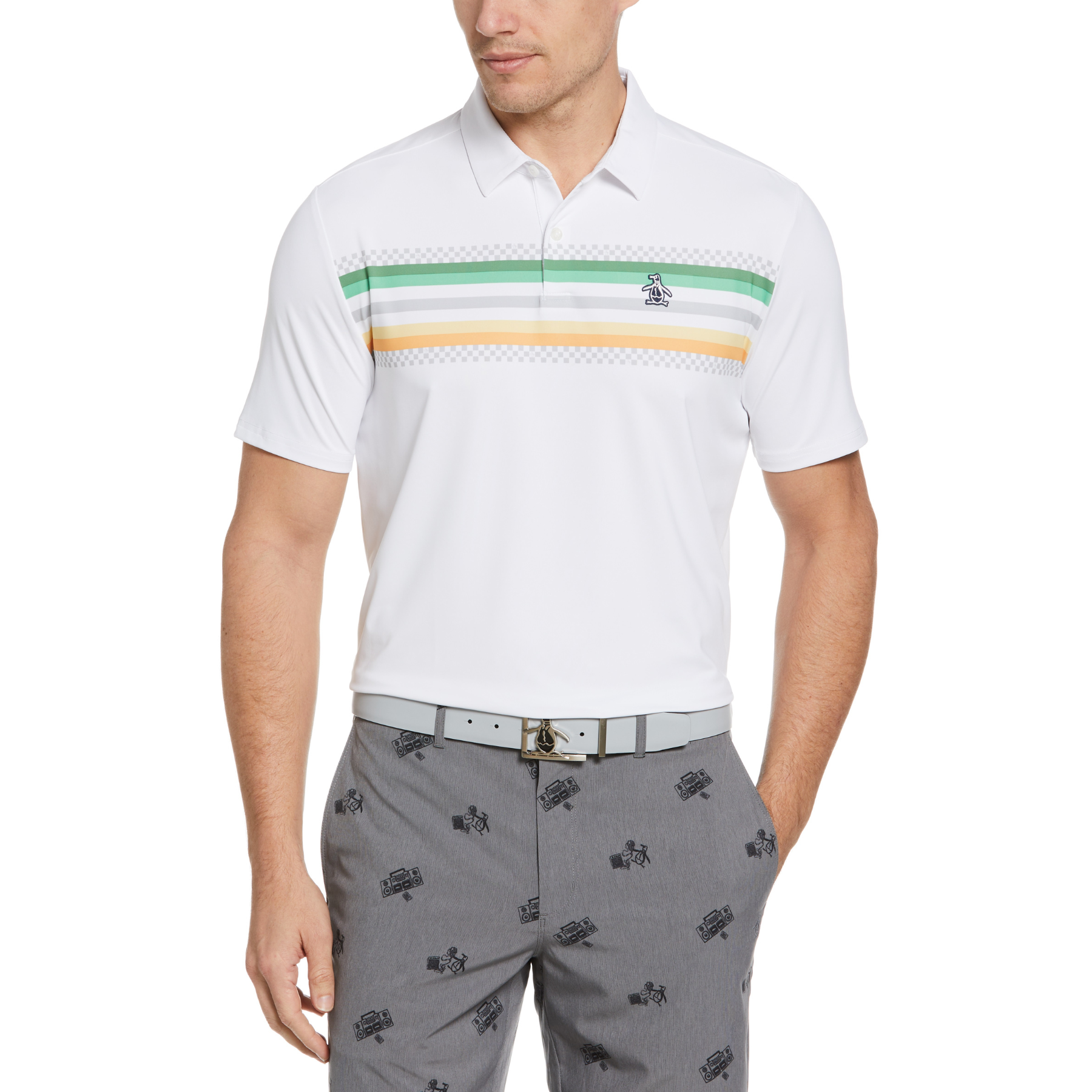 View Engineered Coastal Ombre Print Golf Polo Shirt In Bright White information