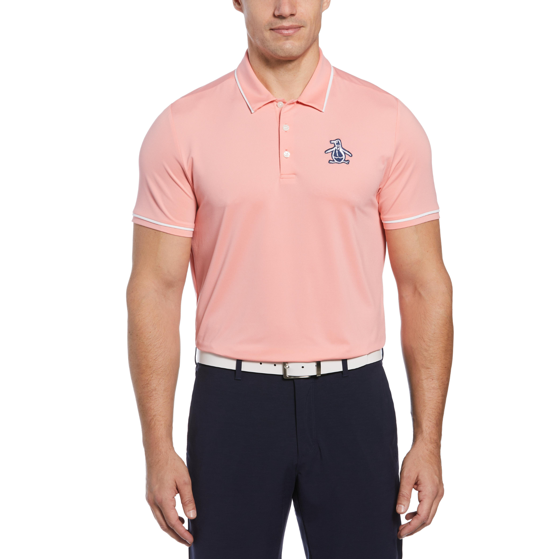 View Pete Tipped Golf Polo Shirt In Strawberry Pink information
