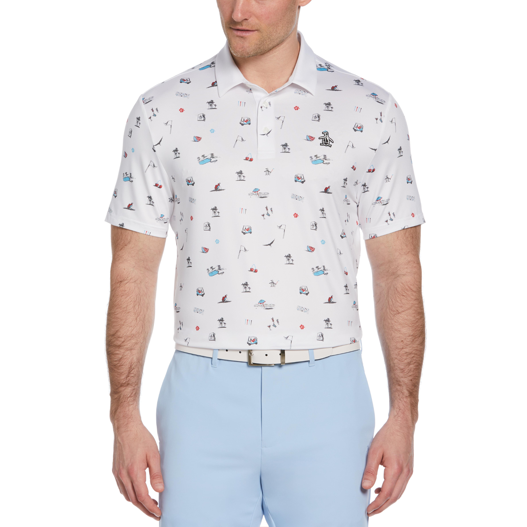 View Original Penguin Novelty Golf Print Golf Polo Shirt In Bright White White information