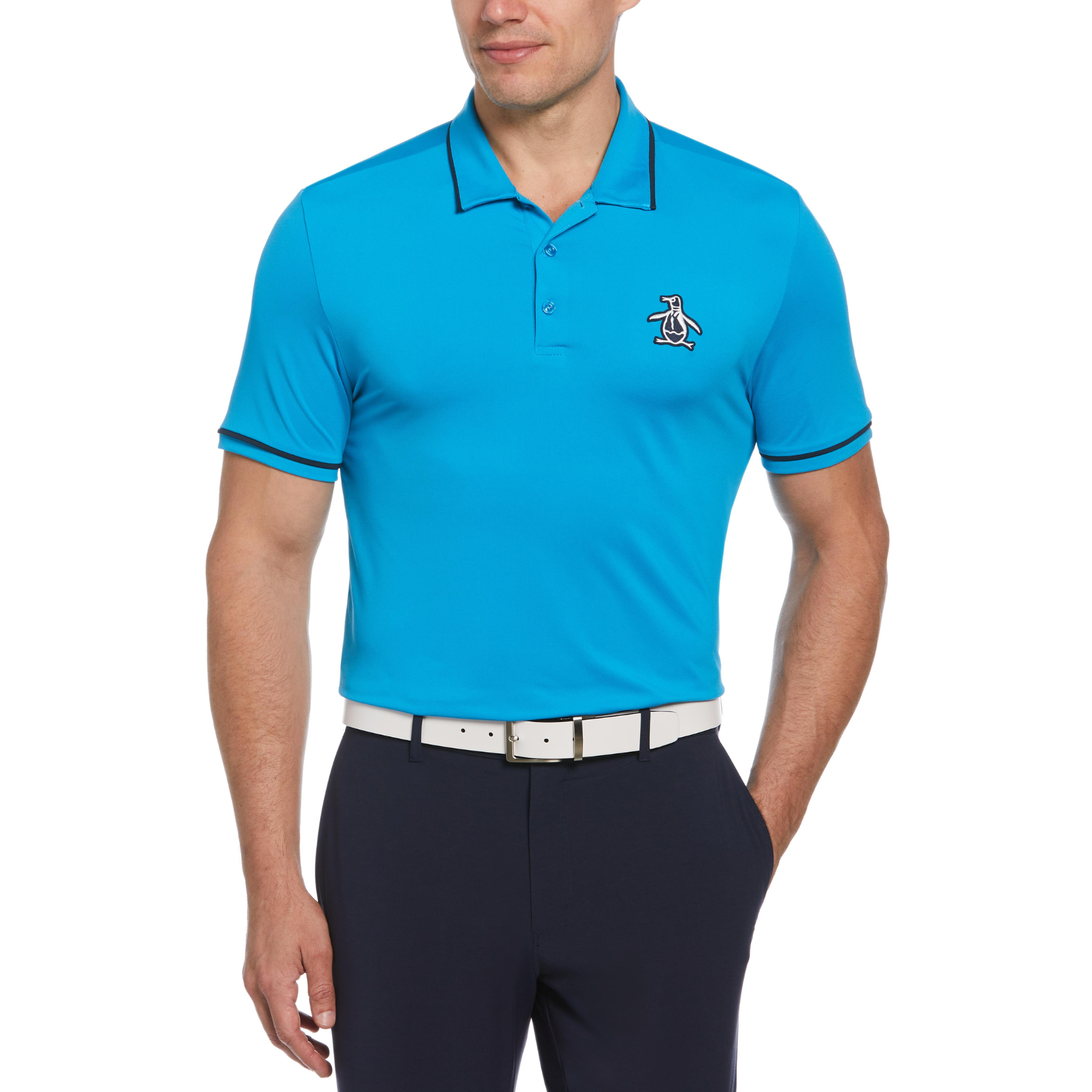 View Oversized Pete Tipped Short Sleeve Golf Polo Shirt In Blue Jewel information