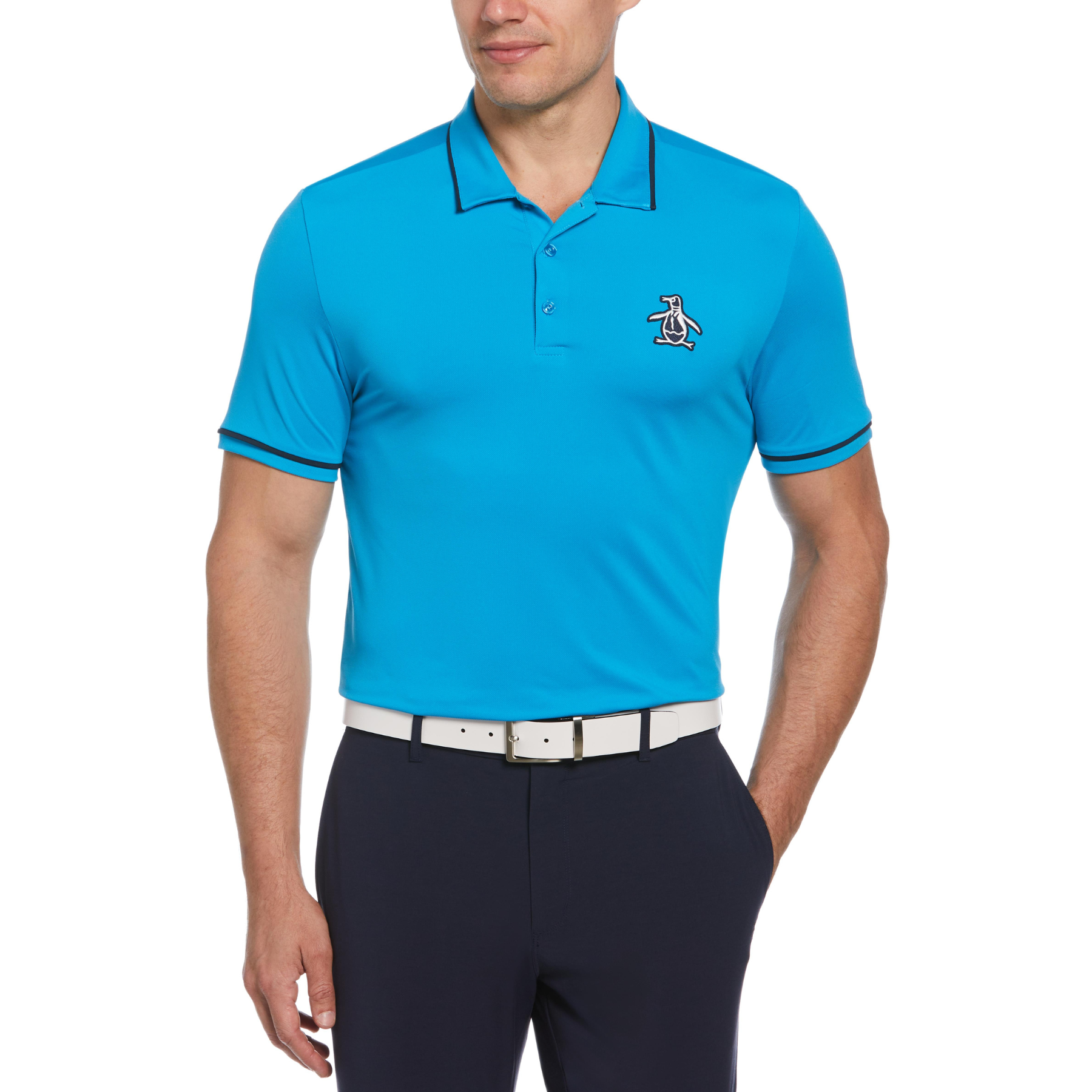 Oversized Pete Tipped Short Sleeve Golf Polo Shirt In Blue Jewel