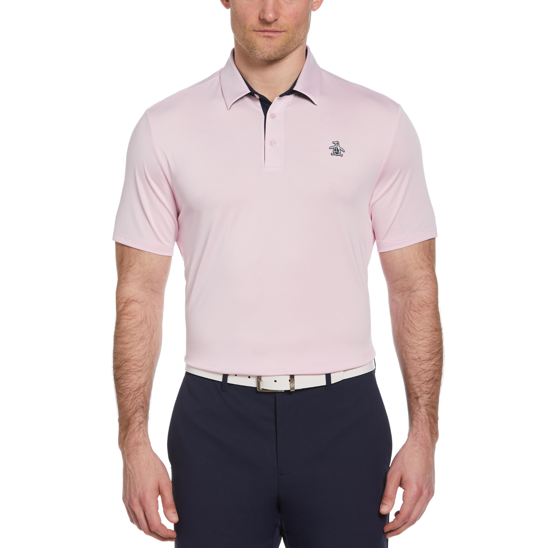 View Original Block Design Short Sleeve Golf Polo Shirt In Gelato Pink information