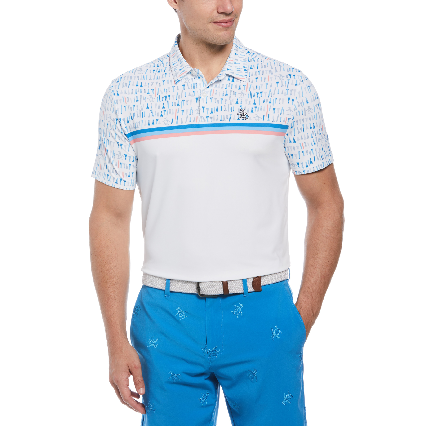 View Broken Tees Print Golf Polo Shirt In Bright White information