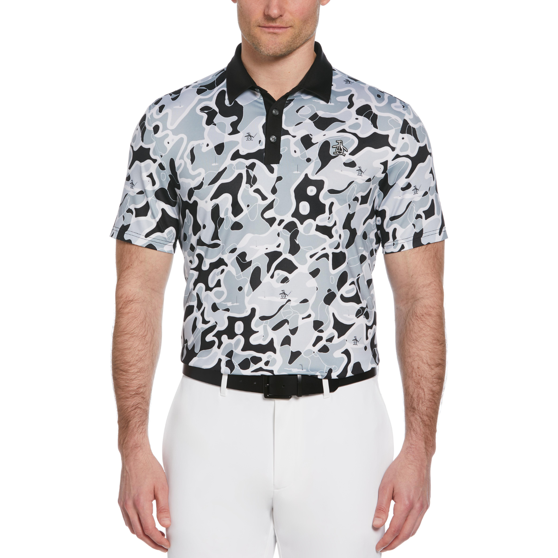 View Bunker Print Golf Polo Shirt In Caviar information