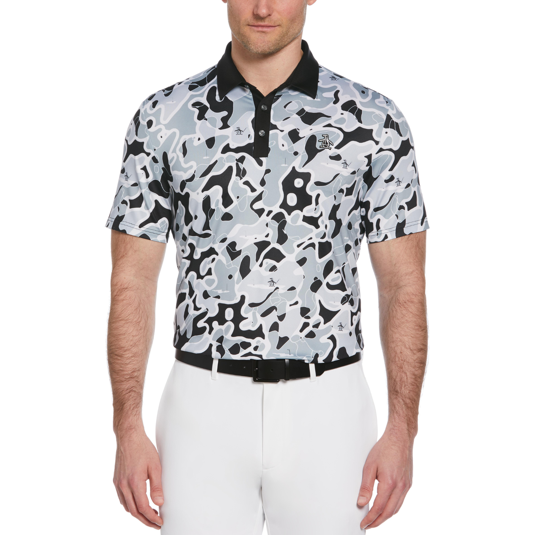 View Bunker Print Short Sleeve Golf Polo Shirt In Caviar information