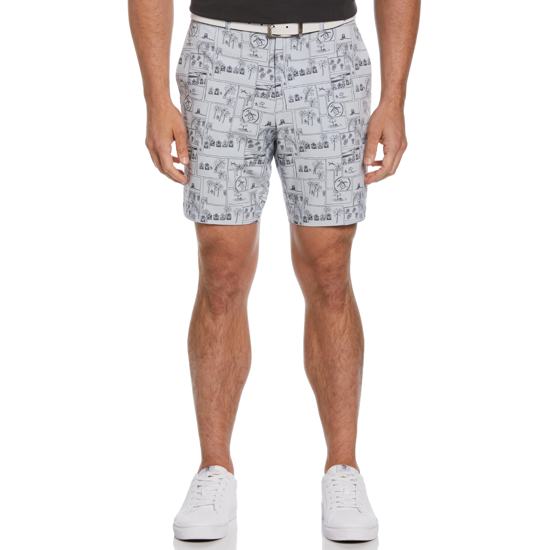 Heritage Beach Club Print 8" Golf Shorts In Gray Dawn