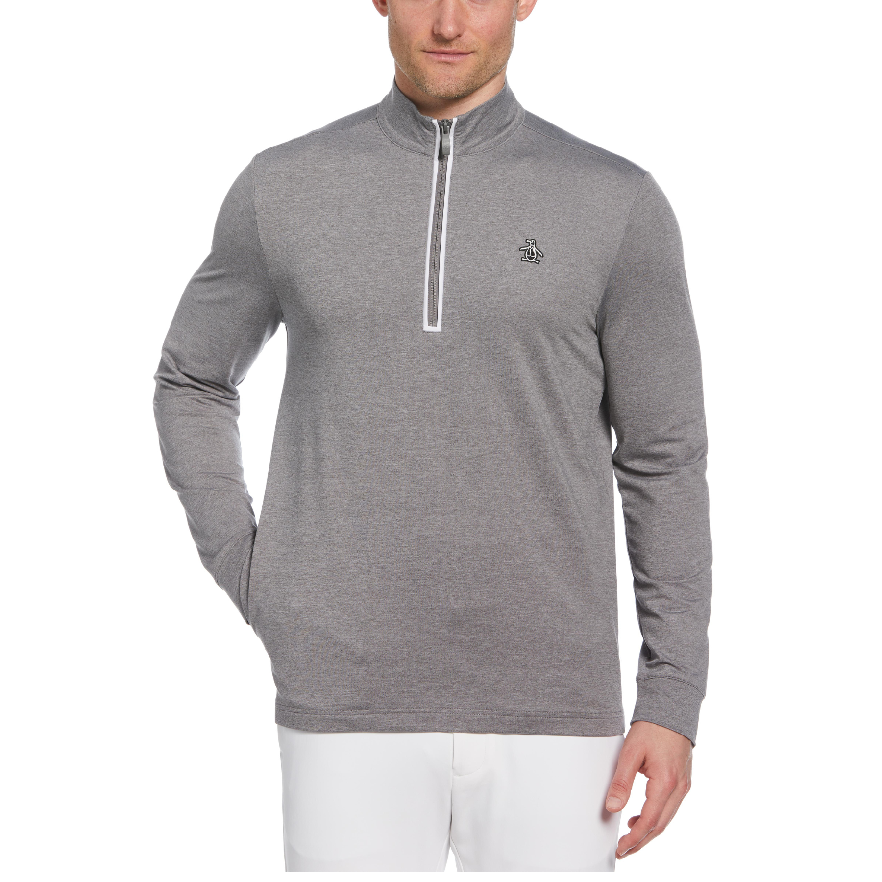 View Earl 14 Zip Long Sleeve Golf Pullover Jumper In Quiet Gray Heather information