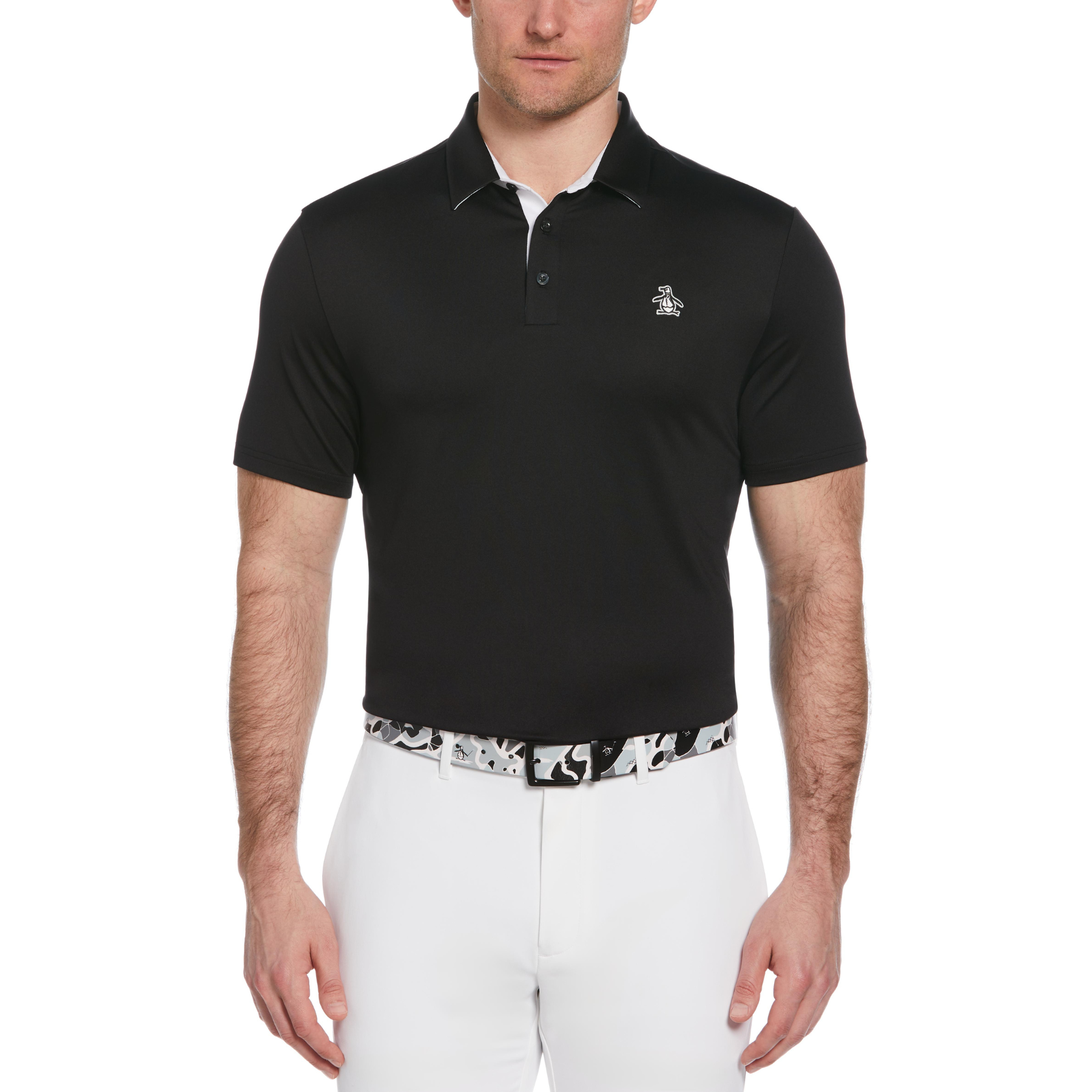 View Original Block Design Short Sleeve Golf Polo Shirt In Caviar information