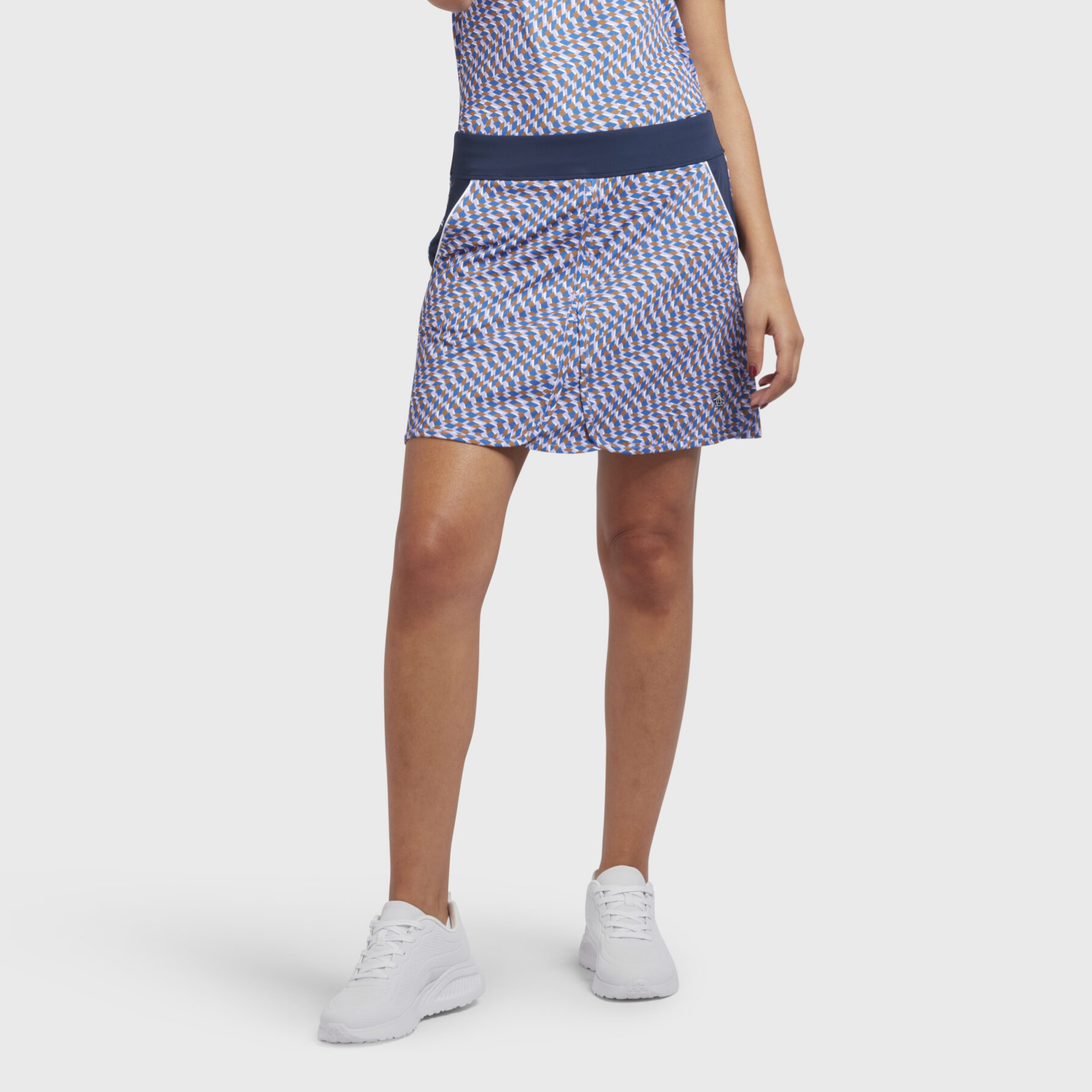 View Womens Optical Print Color Block Golf Skort In Black Iris information