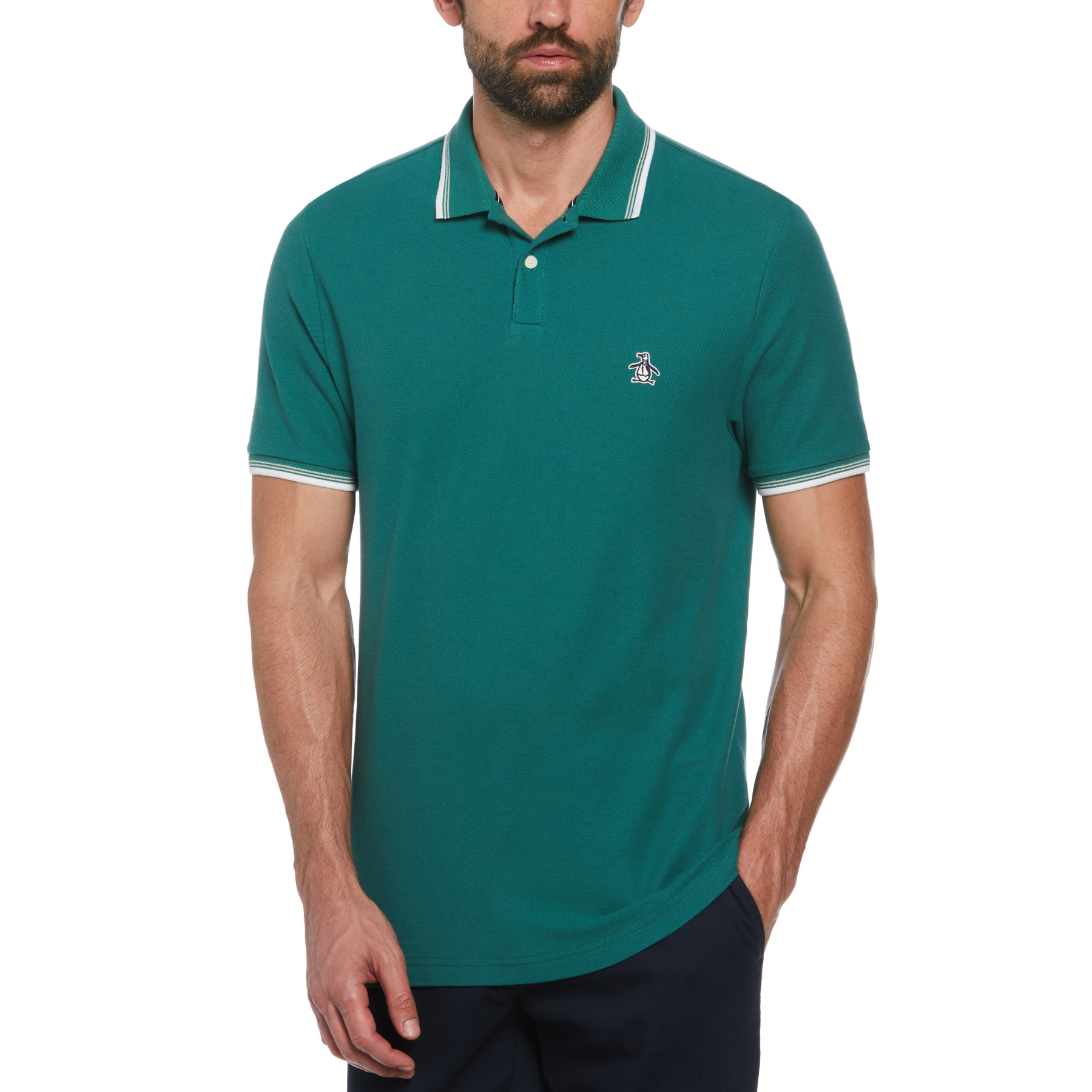 View Organic Cotton Pique Short Sleeve Polo Shirt With Tipped Collar In Ant information