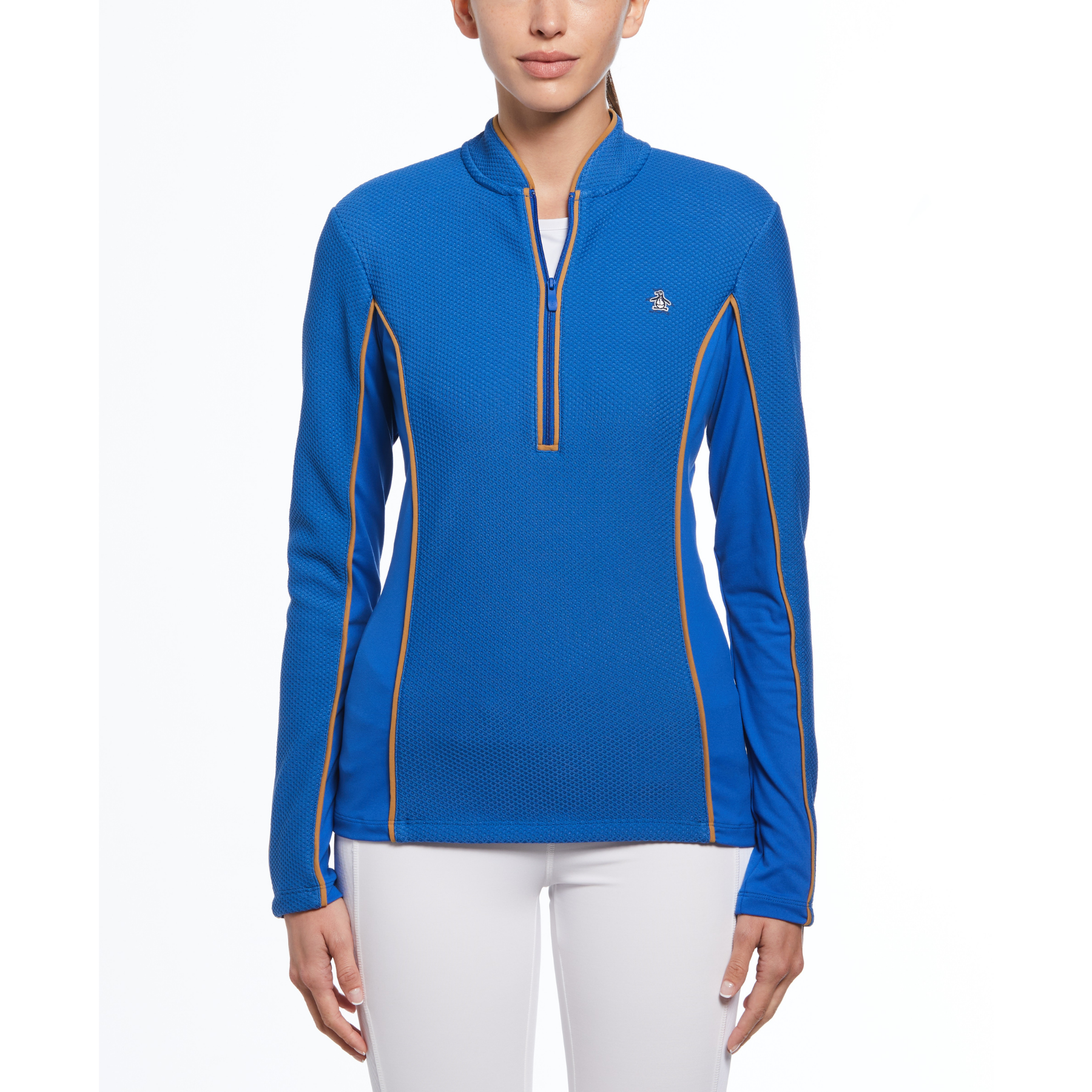 View Womens Contrast Piping Quarter Zip Golf Sweatshirt In Nautical Blue information