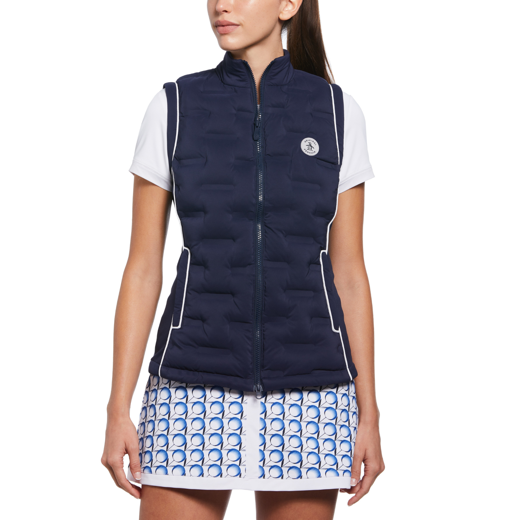 View Womens Insulated Woven Golf Vest Jacket In Black Iris information