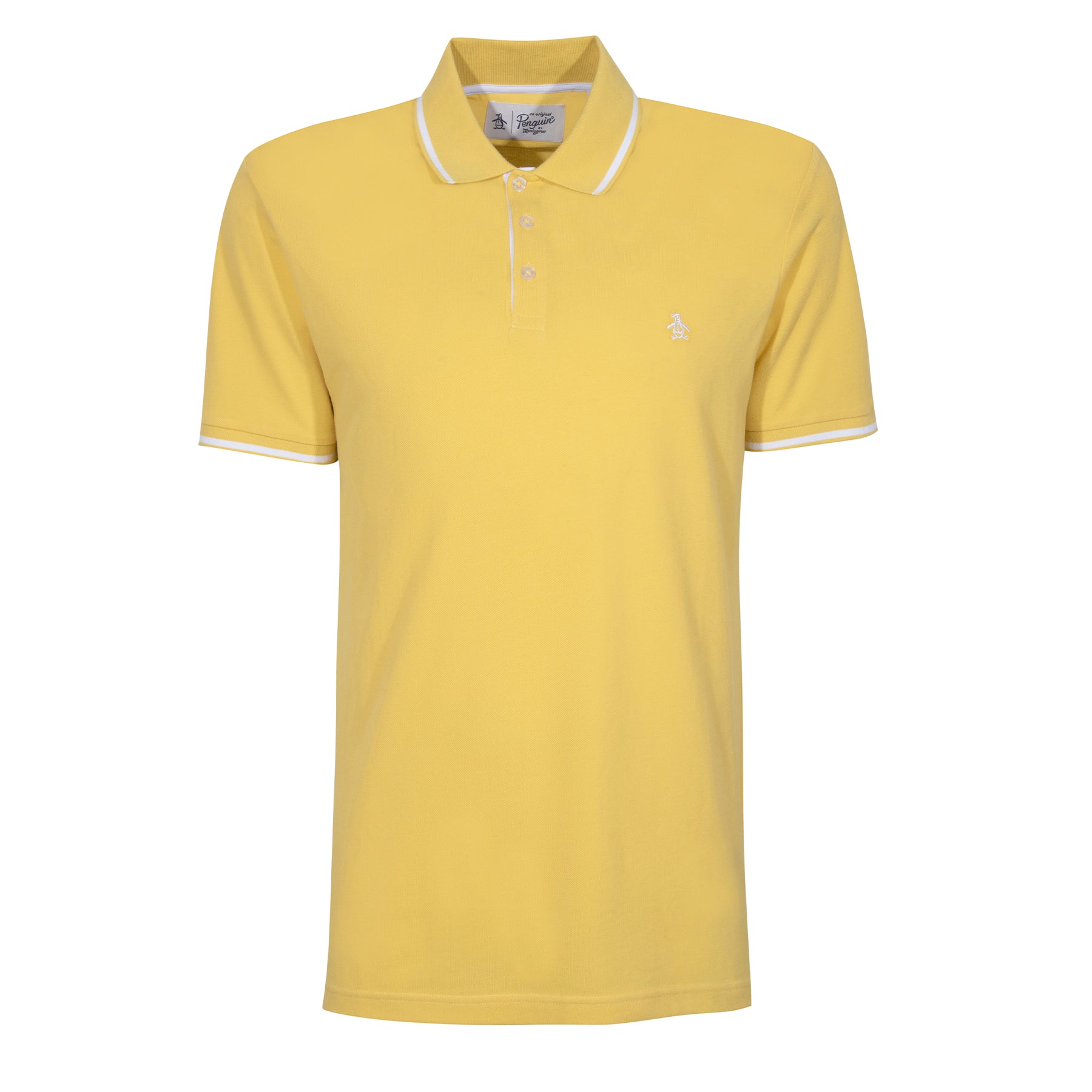 View Original Penguin Short Sleeve Tipped Pique Polo Shirt In Cream Gold Outlet Yellow information