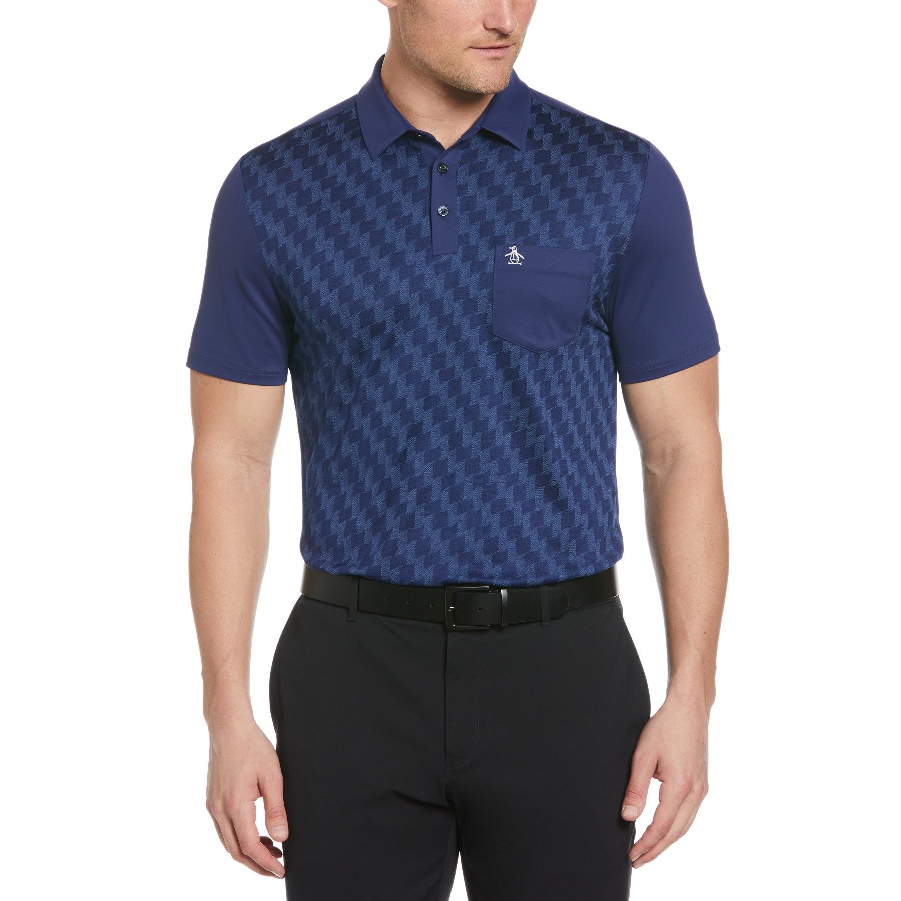 View 50S Color Block Print Golf Polo Shirt In Astral Night information