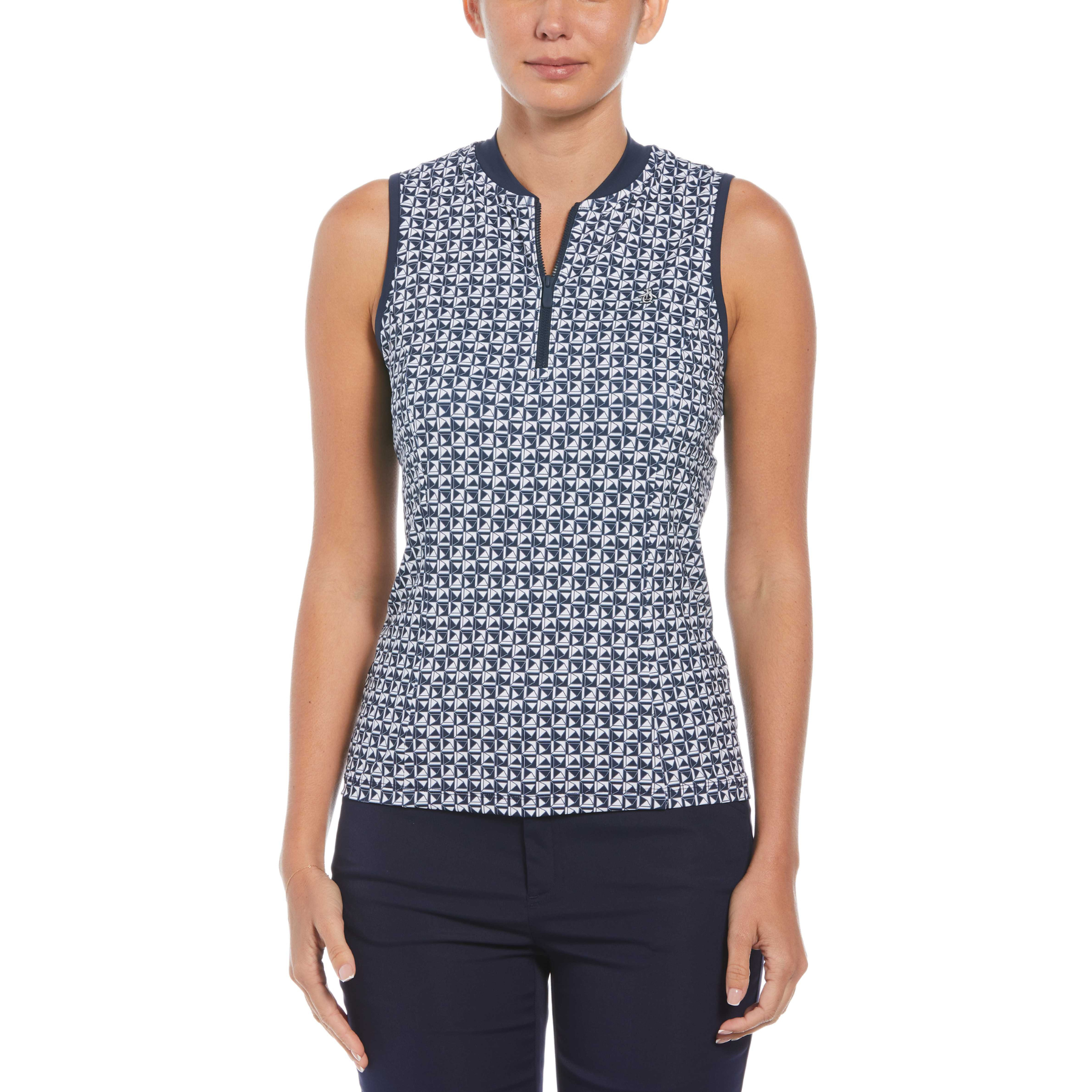 Women’s Geometric Print Sleeveless Golf Polo With Mesh Back In Black Iris