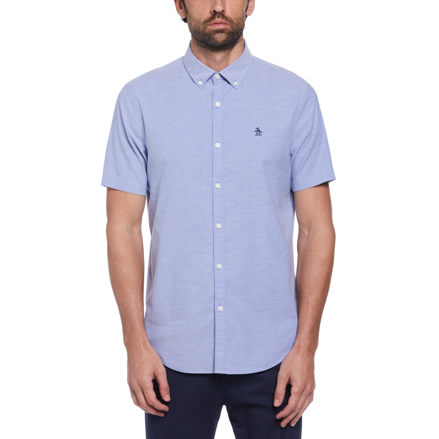 View Ecovero Oxford Stretch Short Sleeve ButtonDown Shirt In Amparo Blue information