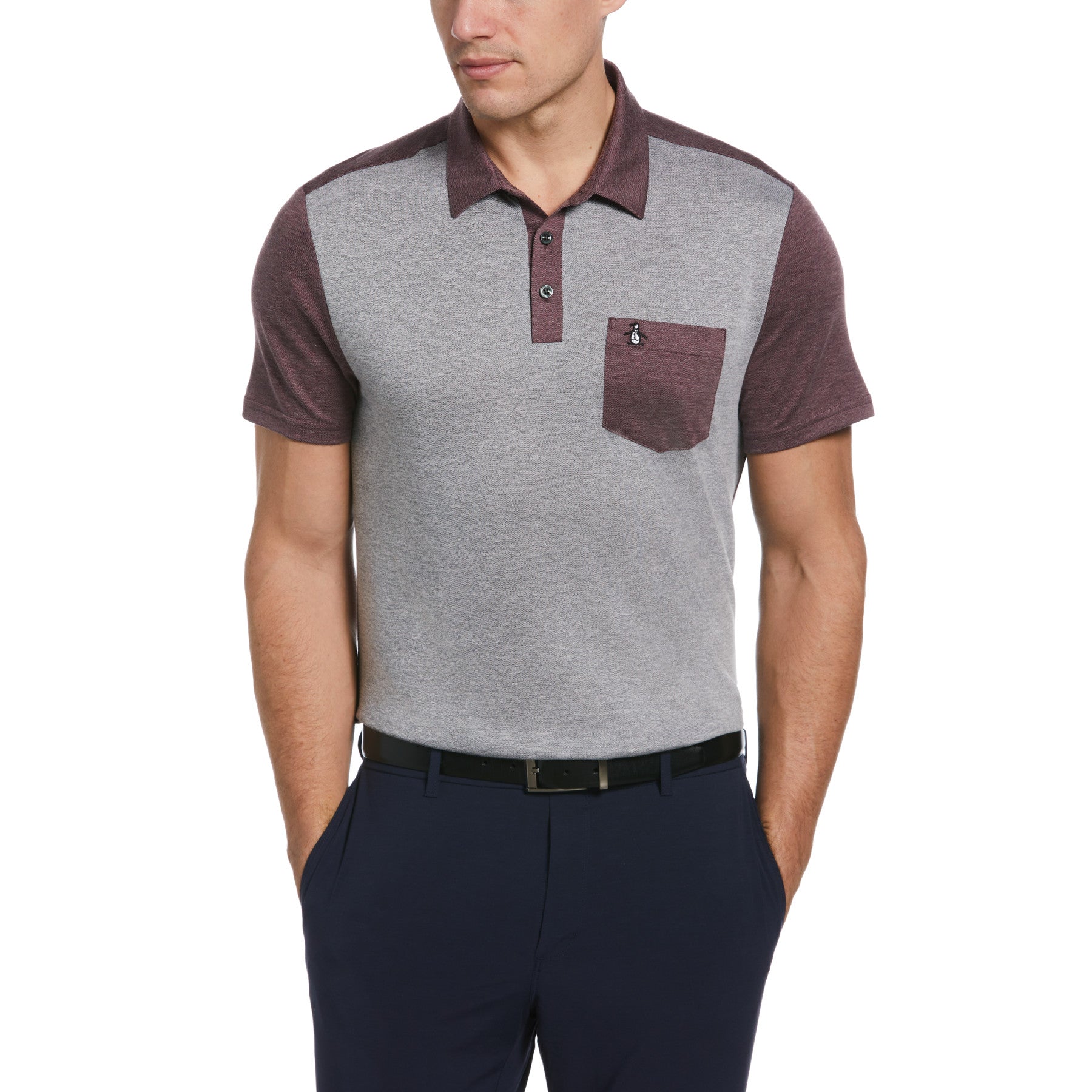 View Original Color Block Golf Polo In Cordovan information