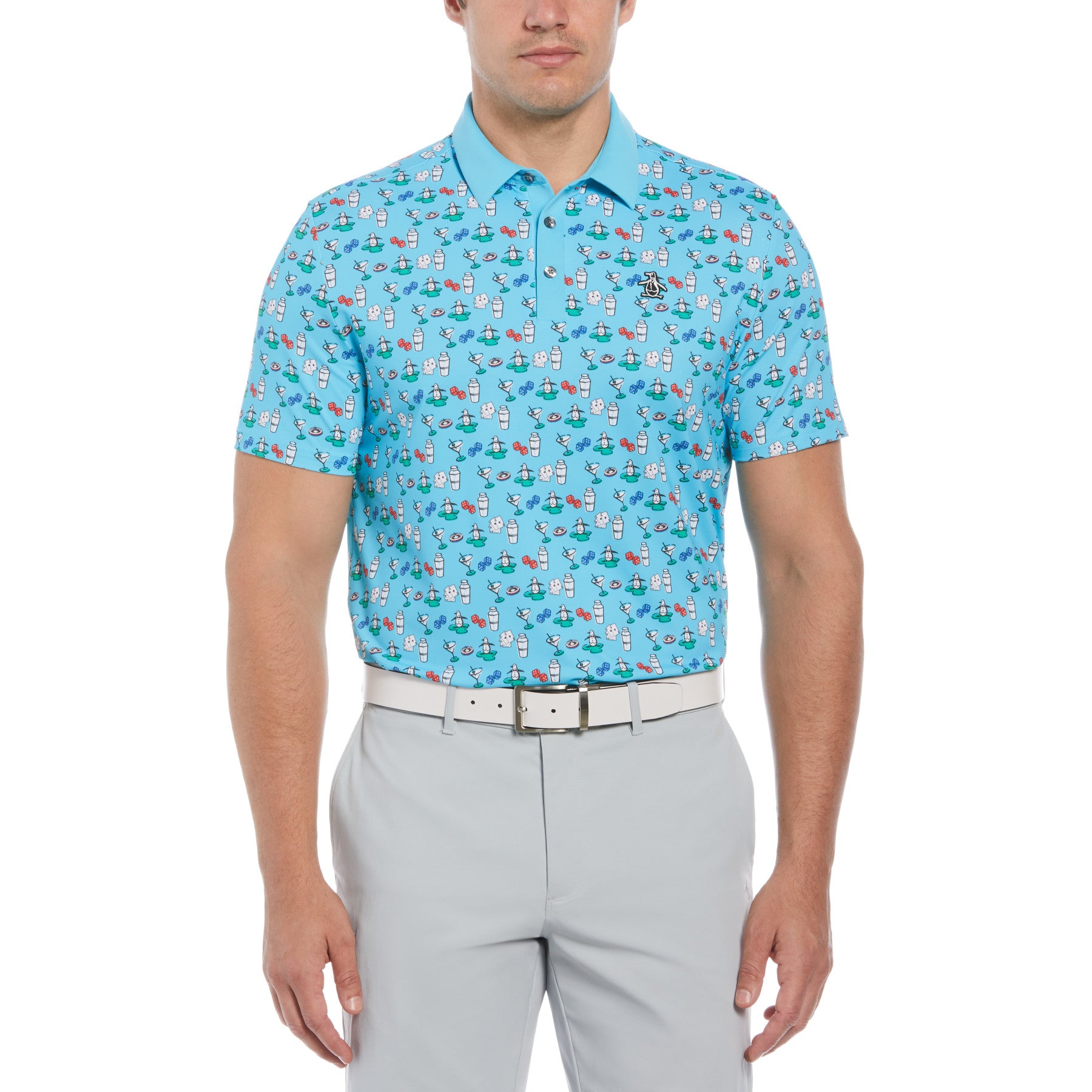 View Martini Print Golf Polo Shirt In Blue Atoll information