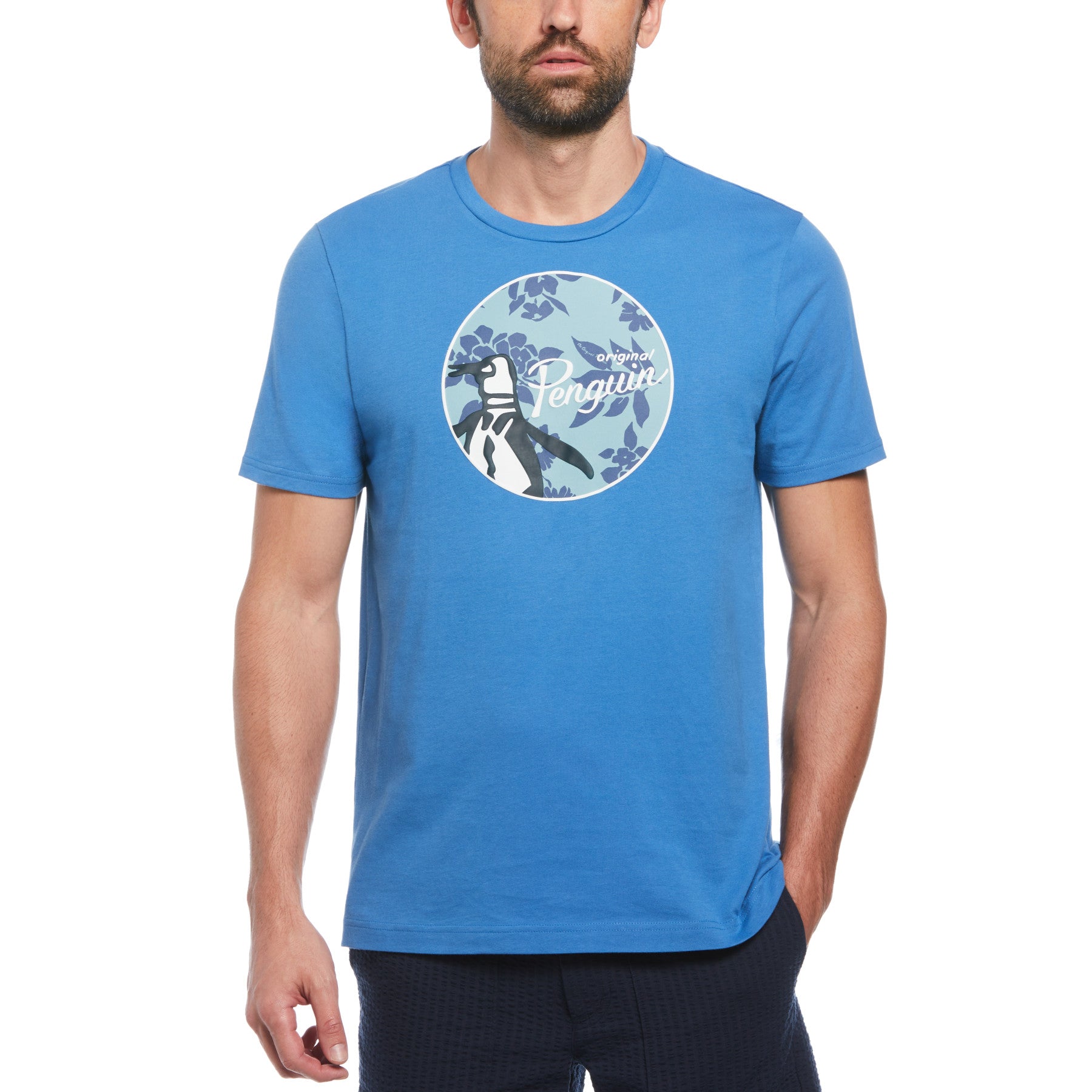 View Original Penguin Floral Fill Pete TShirt In Star Sapphire Blue Mens information