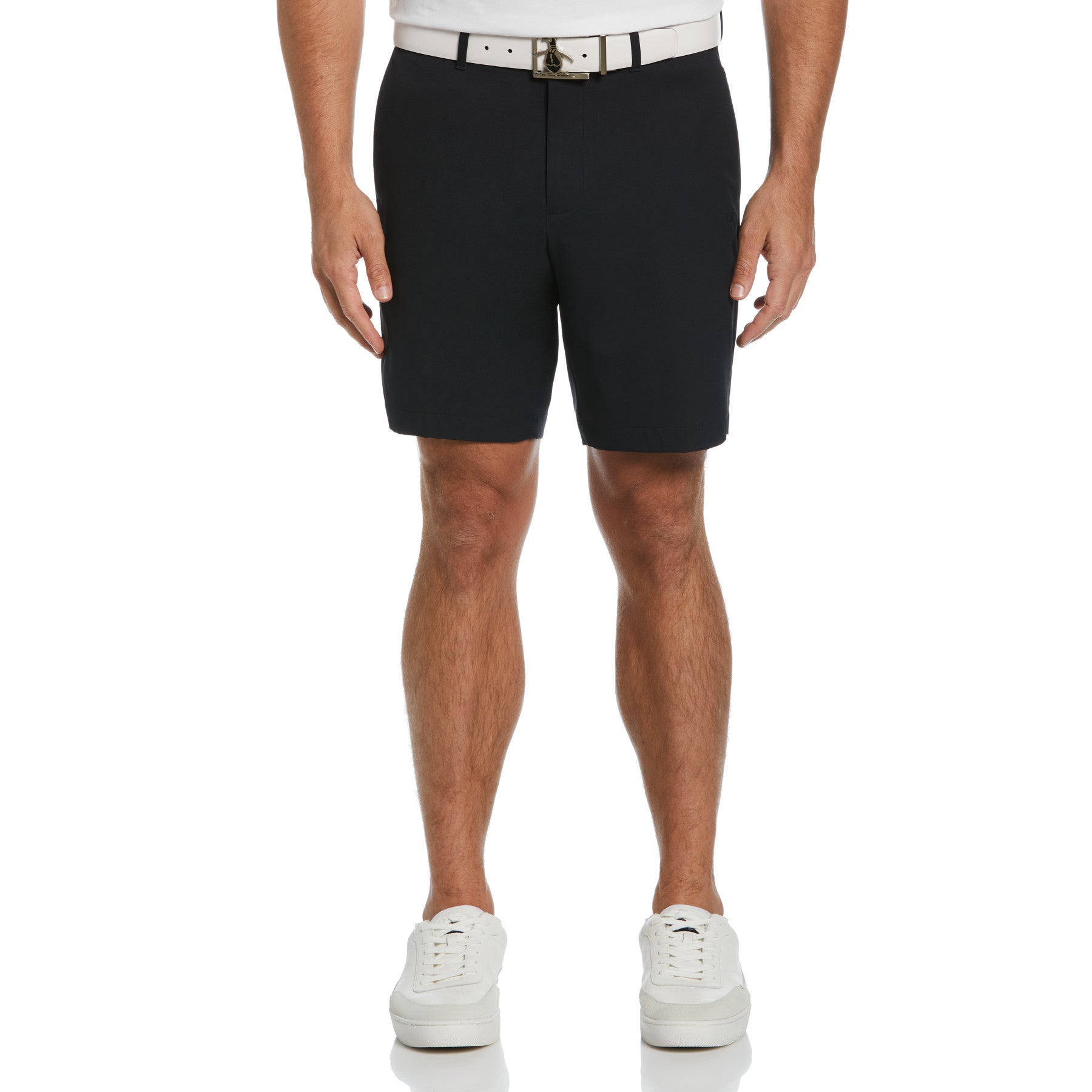 Flat Front Solid Golf Shorts In Caviar