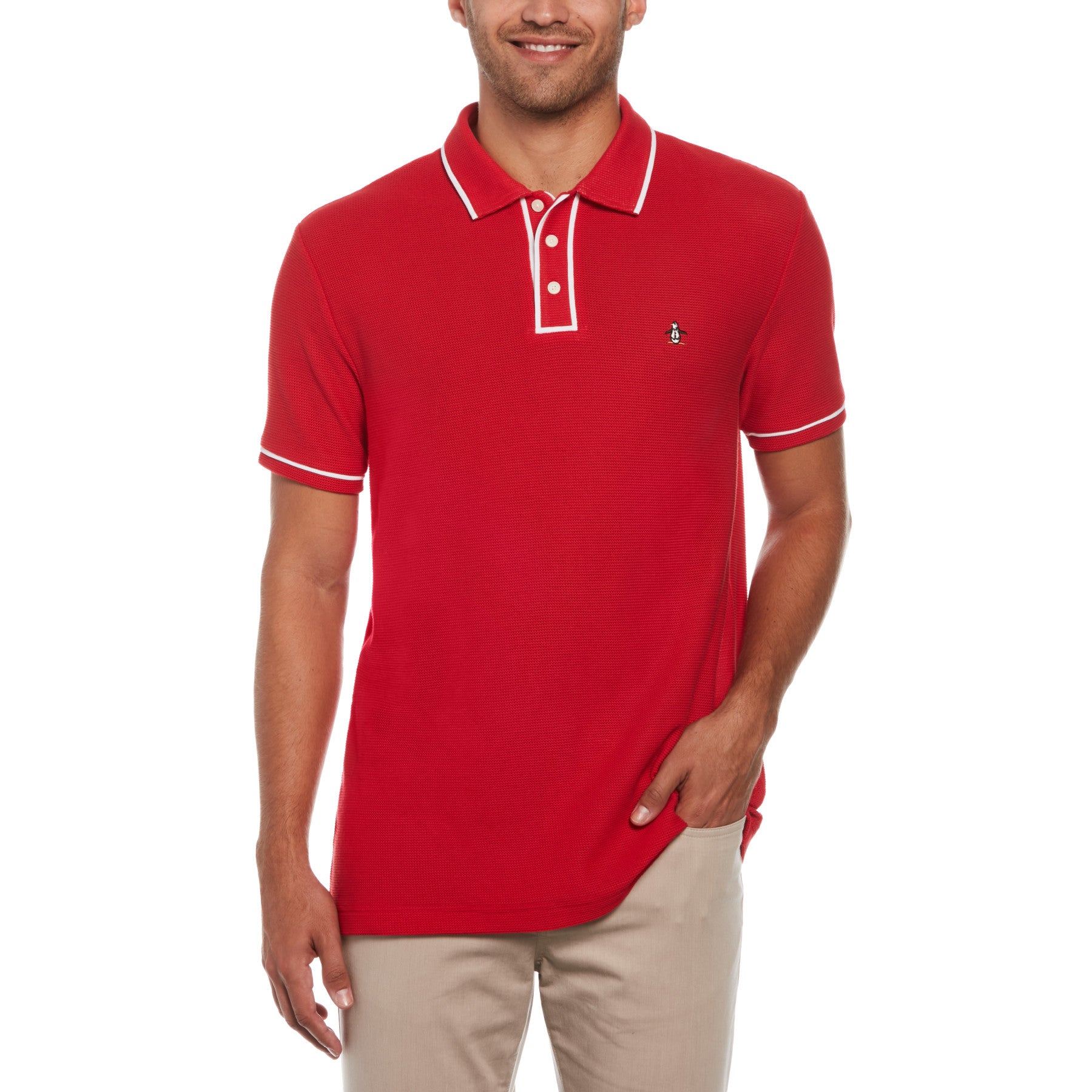 View Organic Cotton Bentley Mesh Short Sleeve Polo Shirt In Salsa information