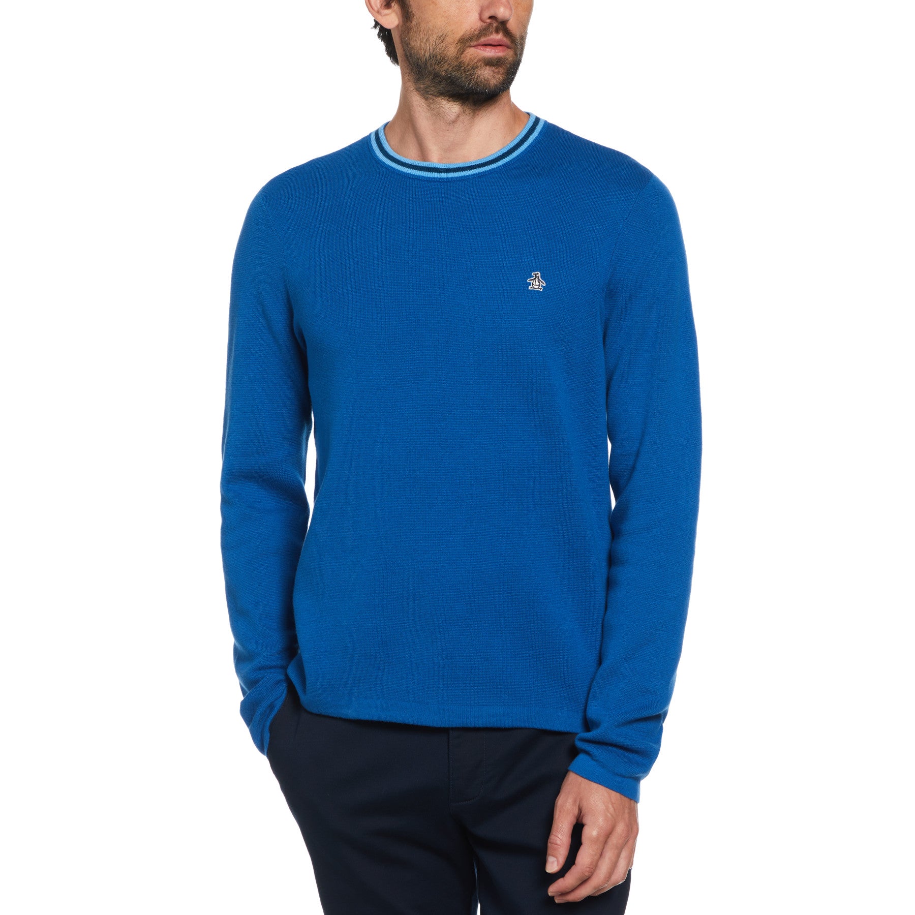 View Slim Fit Tipper Collar Jumper In Classic Blue information