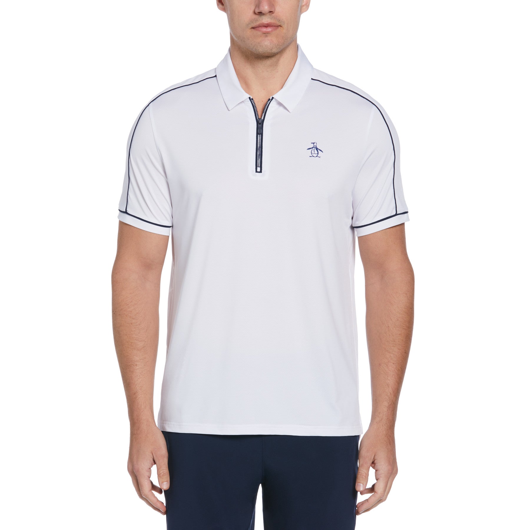 View Piped Performance Quarter Zip Tennis Polo Shirt In Bright White information