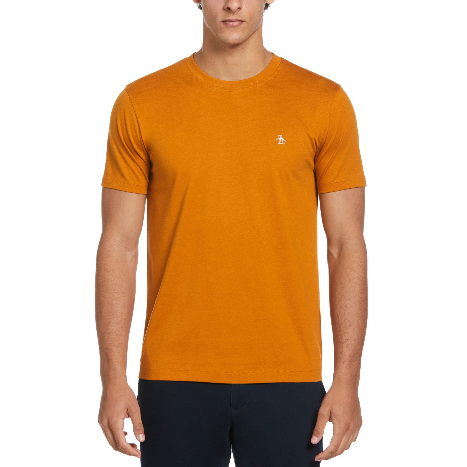 View Original Penguin Pin Point Embroidered Pete TShirt In Sudan Brown Orange Mens information