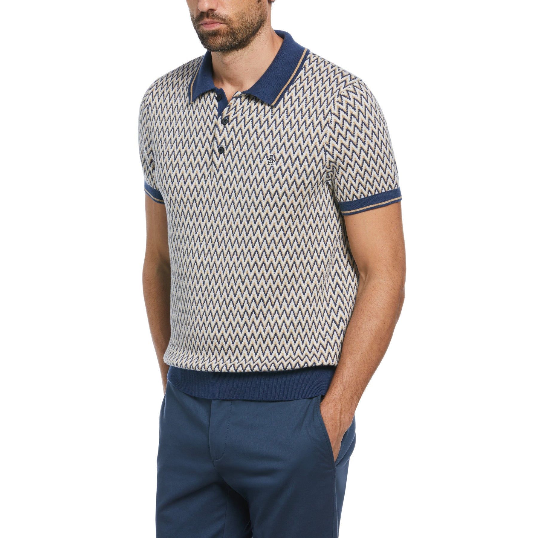 View Cotton Jacquard Sweater Polo Shirt In Birch information