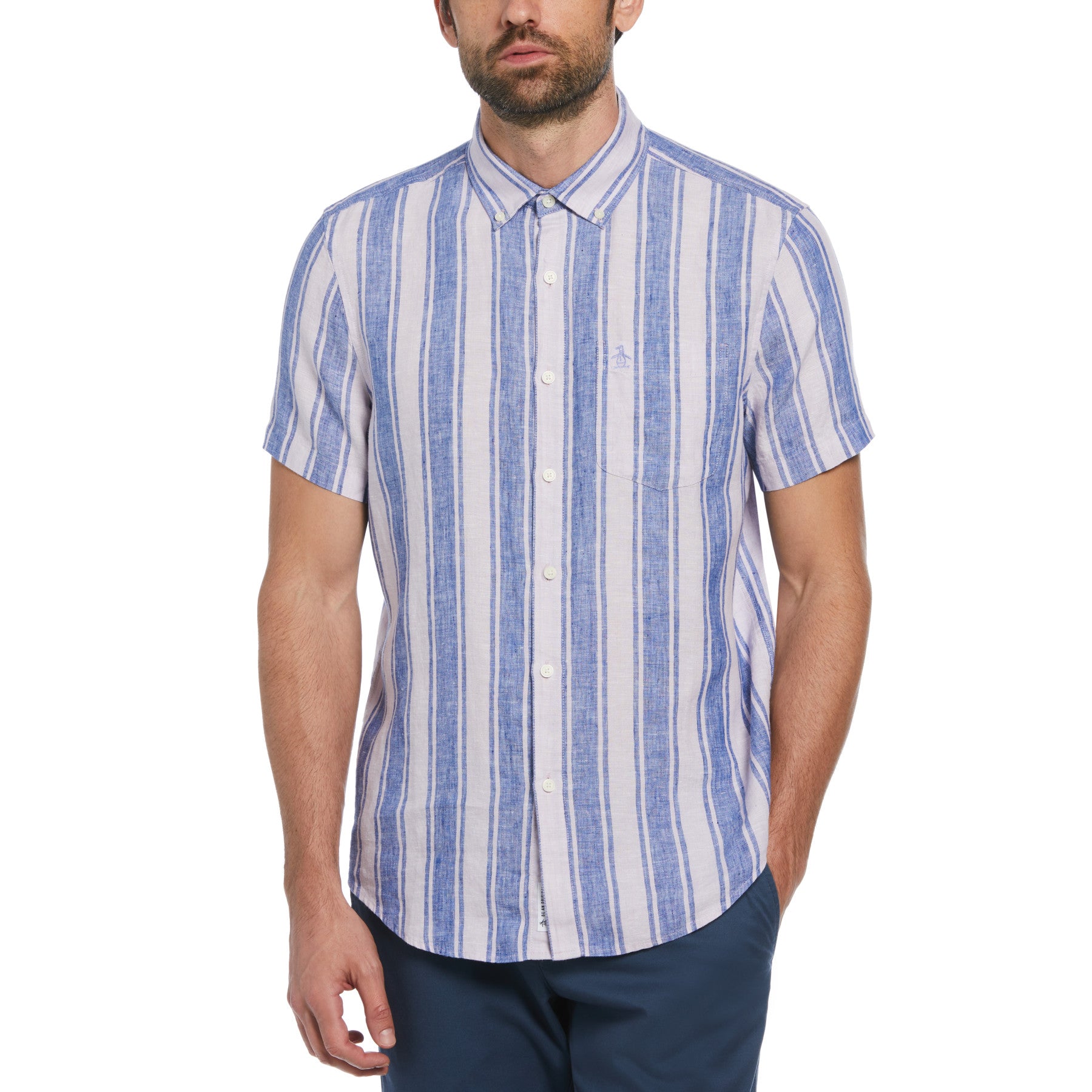 View Delave Linen Short Sleeve ButtonDown Shirt In Lavender Frost information