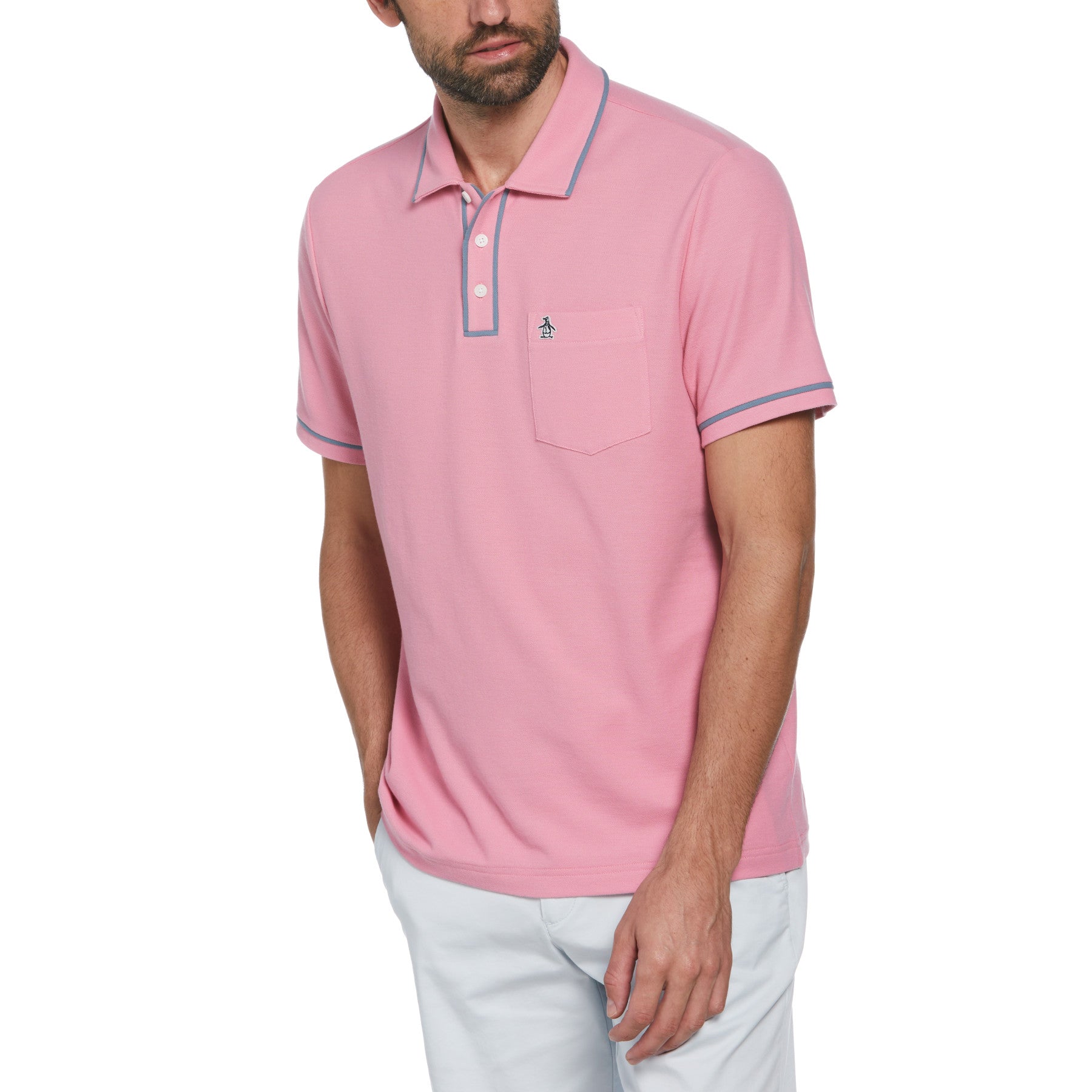 View Original Penguin Organic Cotton The Earl Pique Short Sleeve Polo Shirt In Wild Rose Pink Mens information