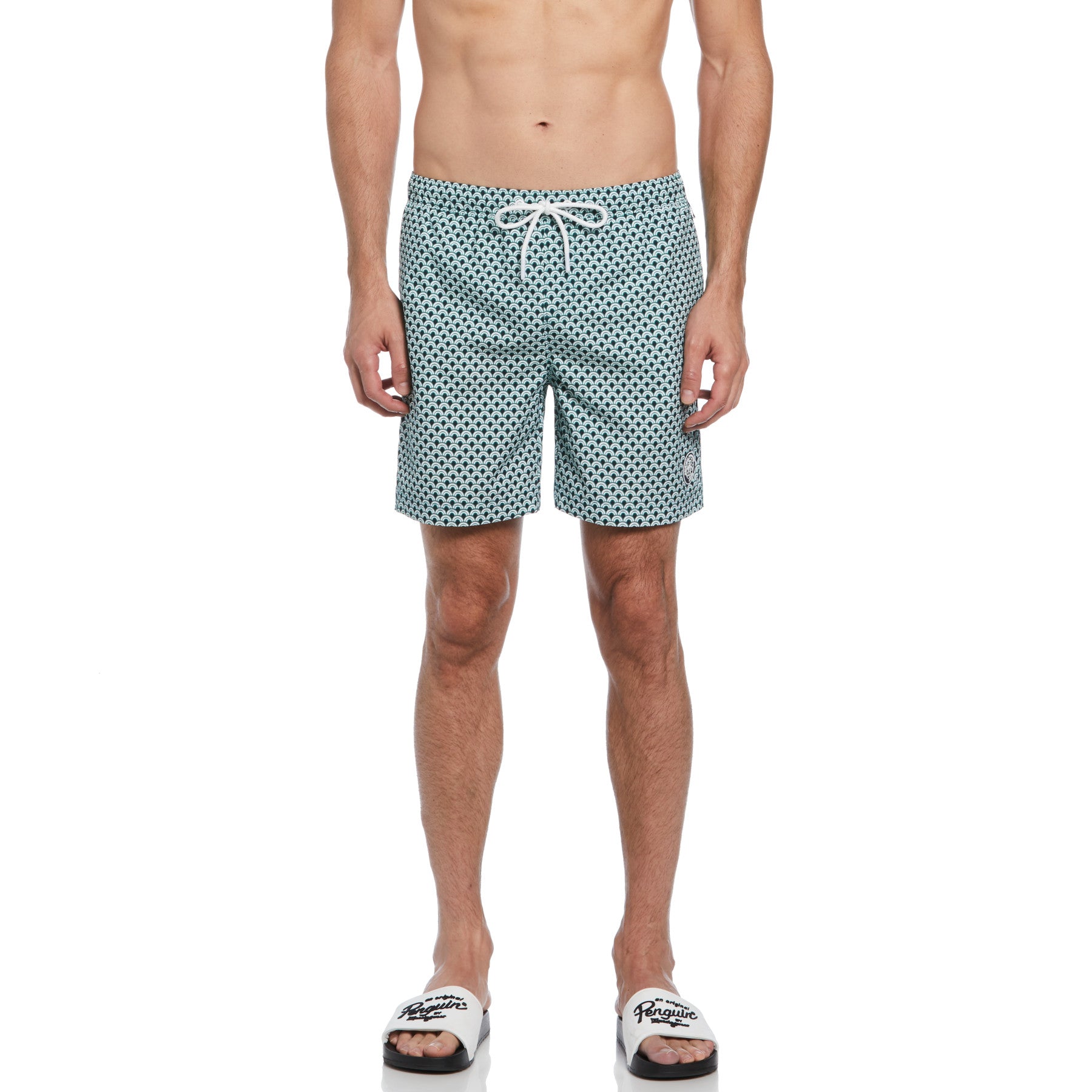 View Geo Wave Print Swim Shorts In Antique Green information