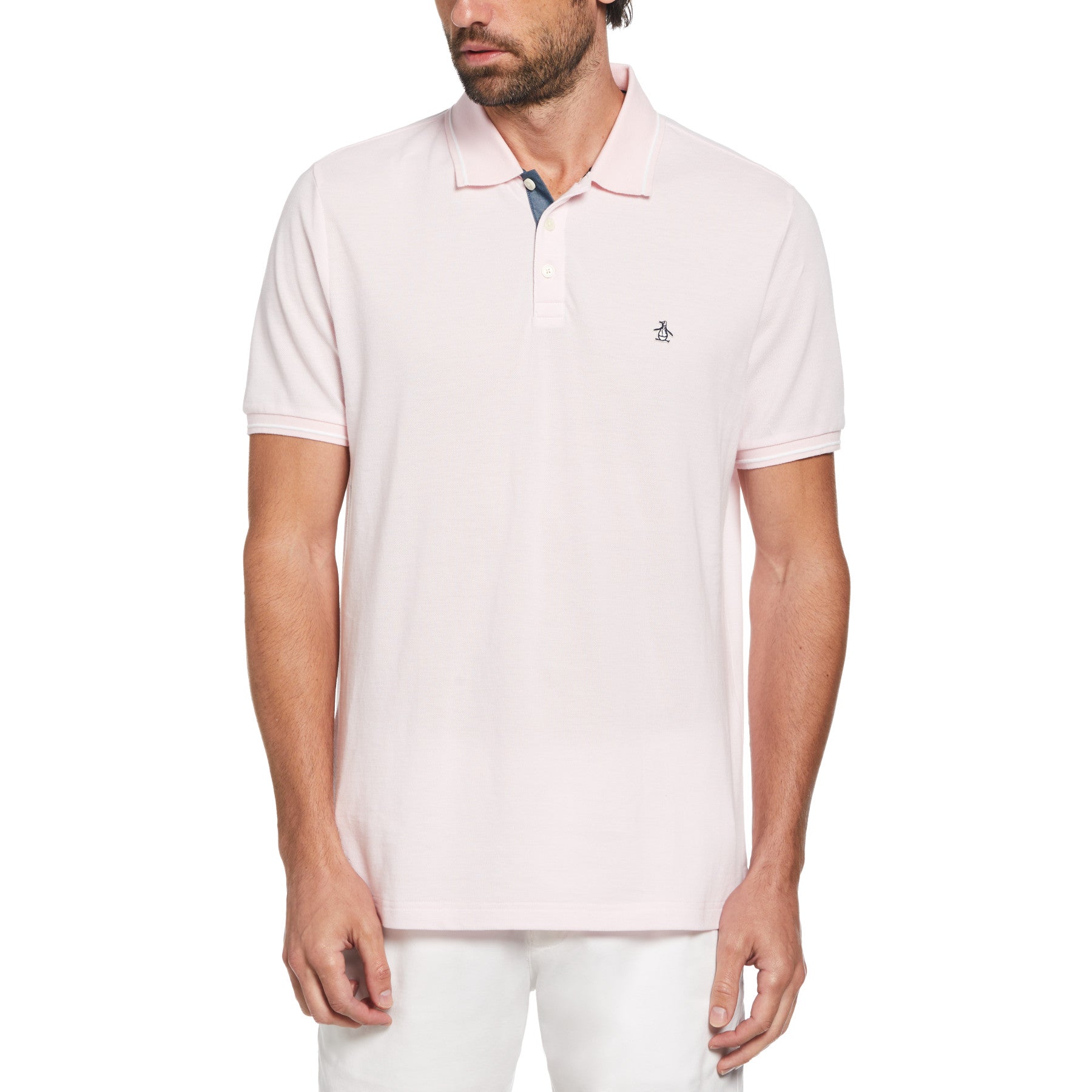 View Cotton Birdseye Pique Tipped Polo Shirt In Parfait Pink information