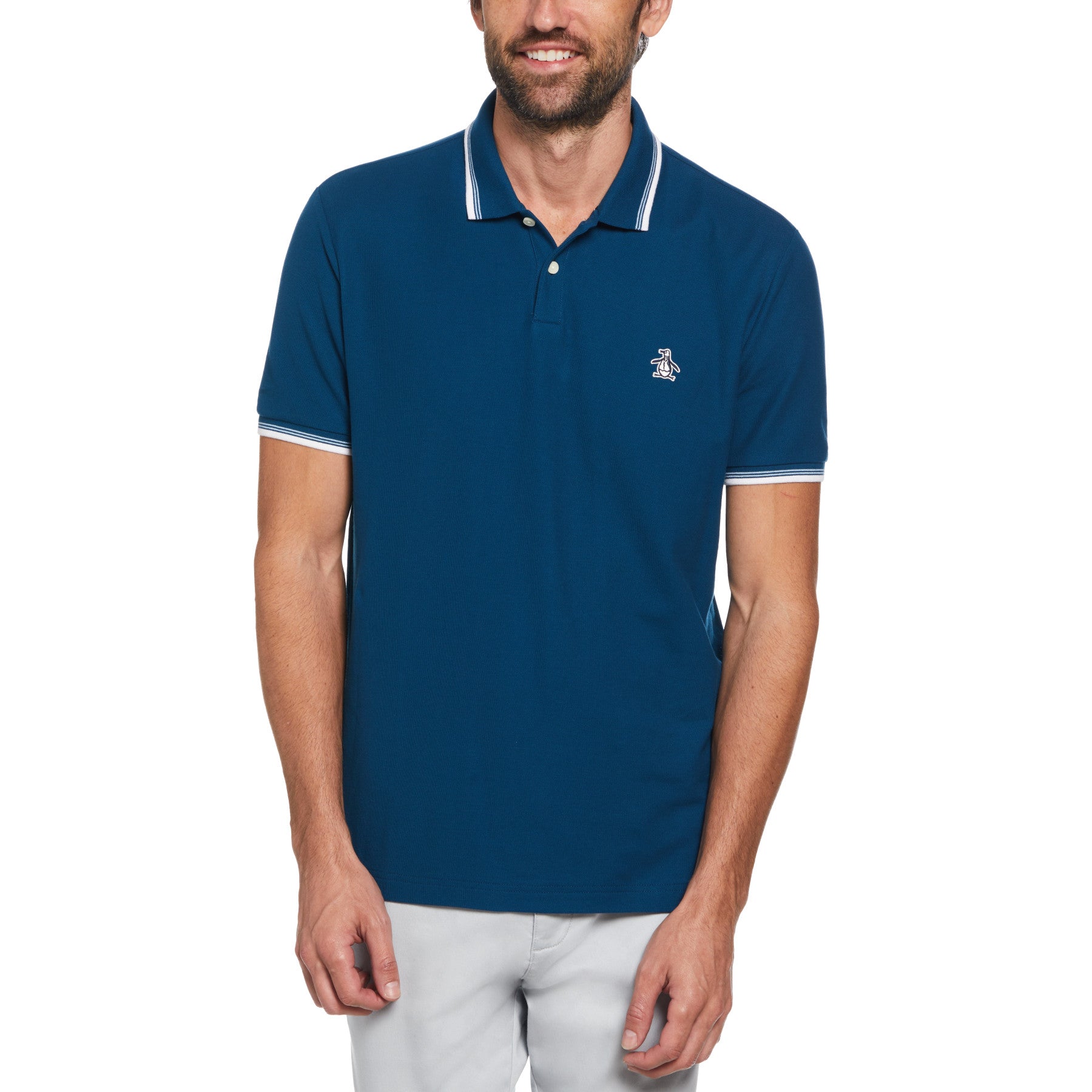 View Tipped Sticker Pete Polo Shirt In Poseidon Blue information
