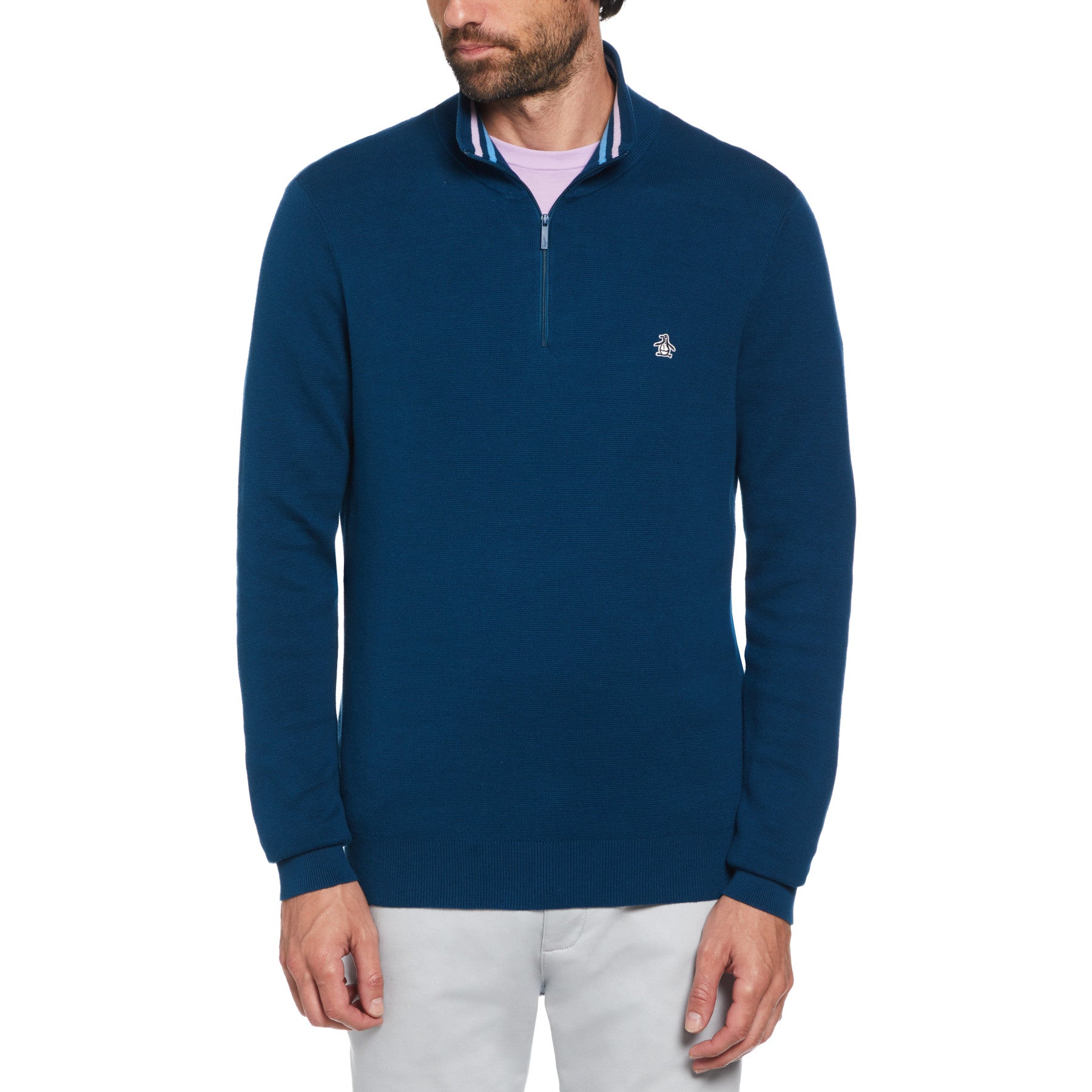 View Quarter Zip Long Sleeve Jumper In Poseidon Blue information