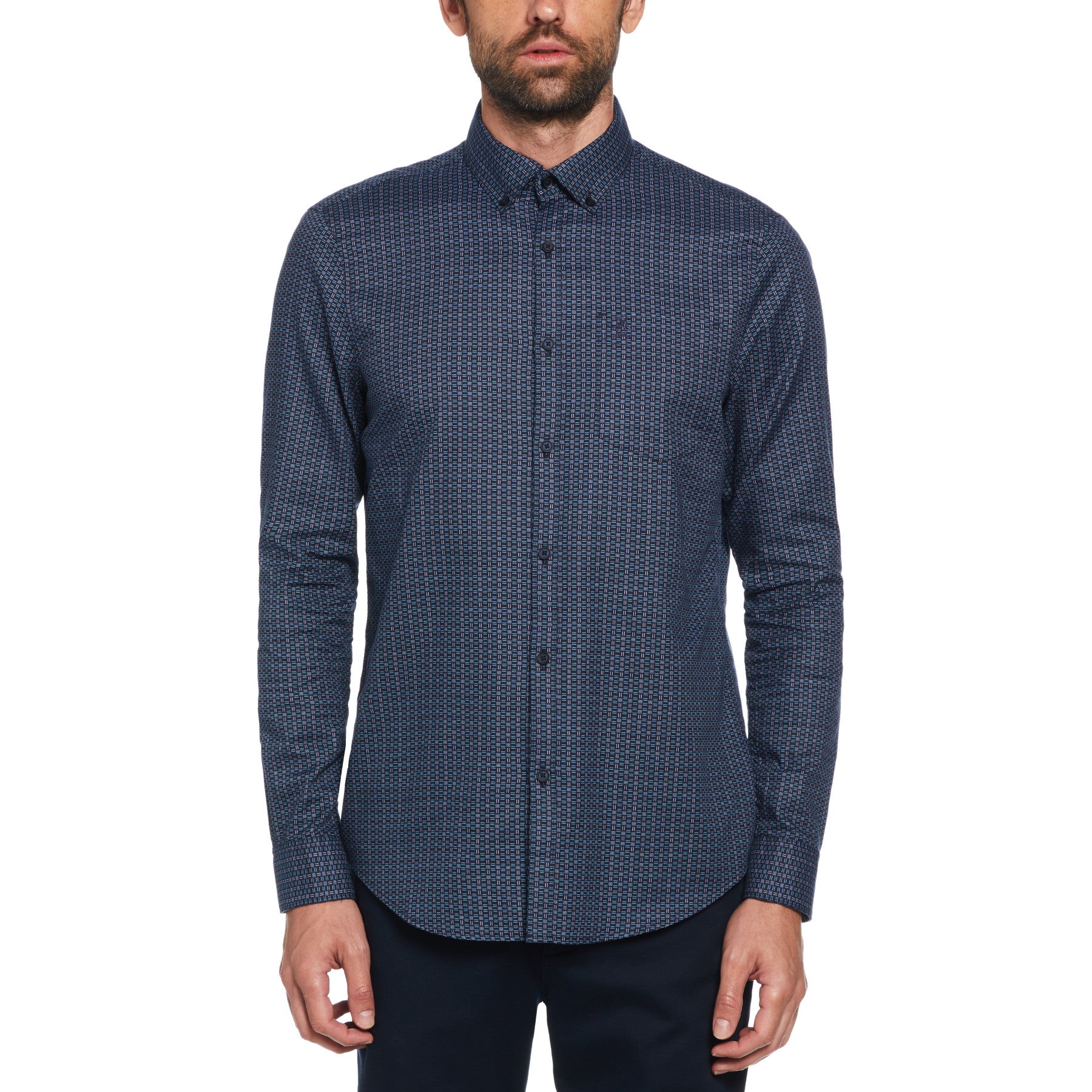 View Oxford Basketweave Print Shirt In Dark Sapphire information