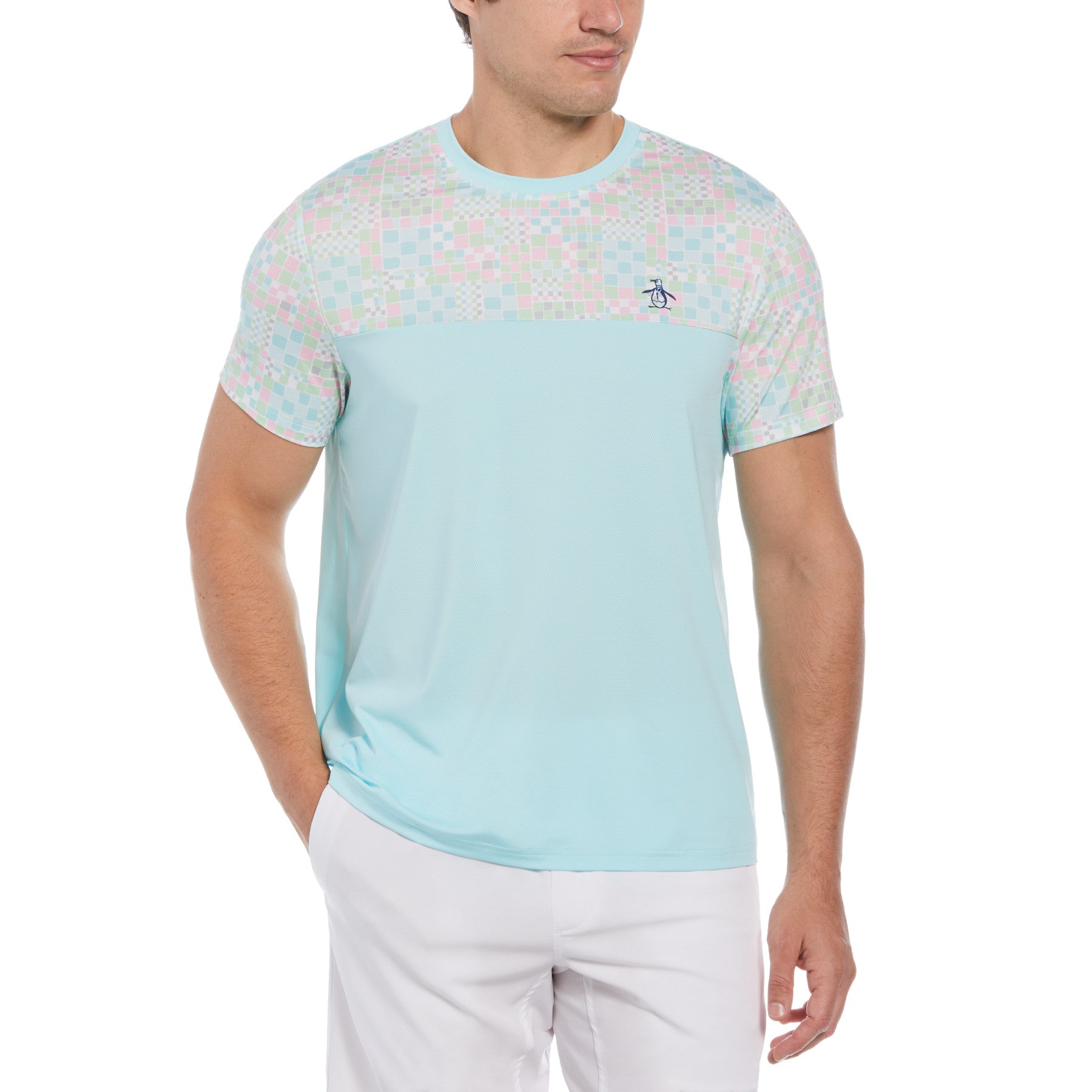 View Checkerboard Block Performance Short Sleeve Tennis TShirt In Tanager information