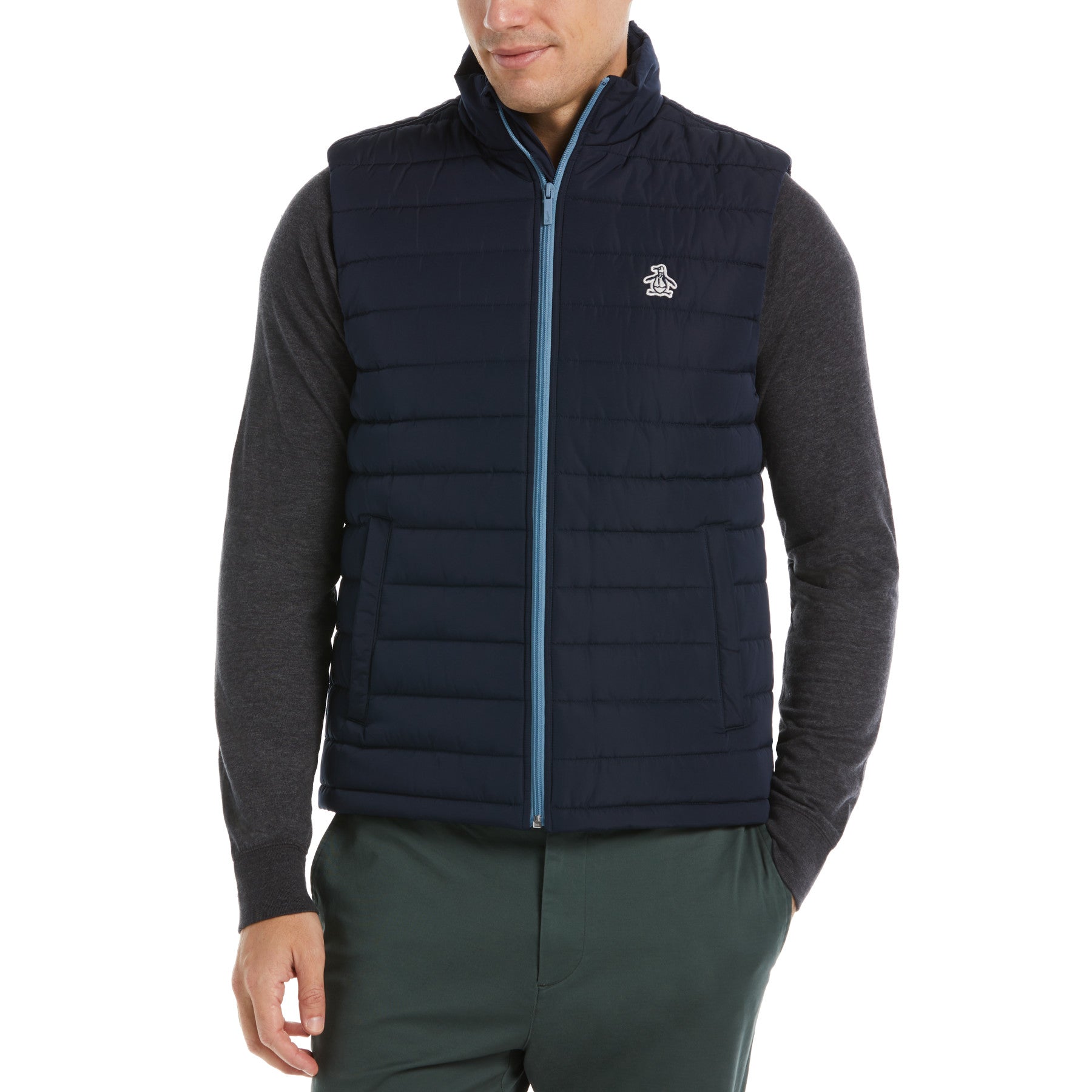 View Original Penguin Lightweight Puffer Vest In Dark Sapphire Blue Mens information