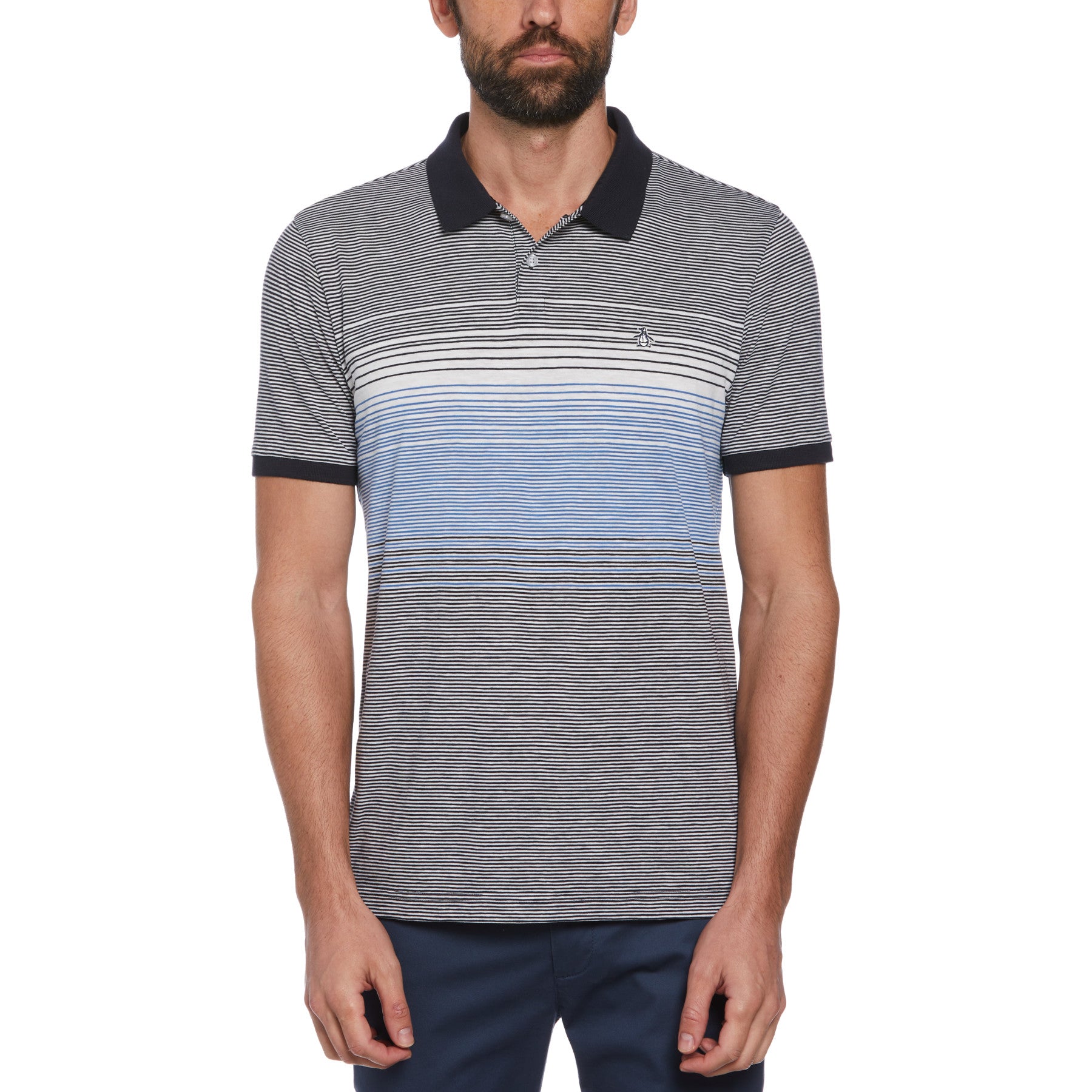 View Slub Chest Stripe Ottoman Polo Shirt In Dark Sapphire information