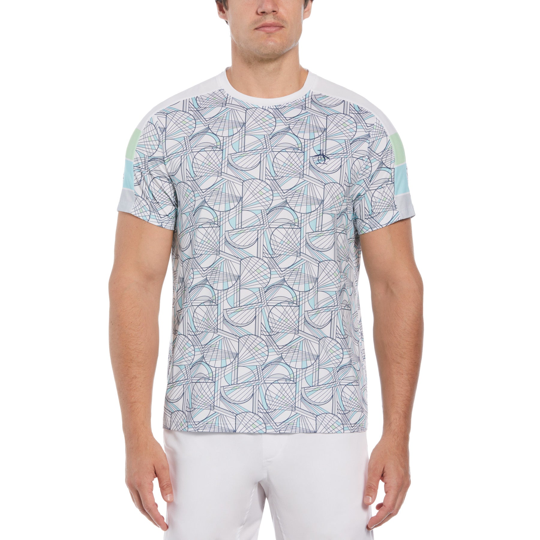 Tennis Racket Print Performance Short Sleeve Tennis T-Shirt In Bright White