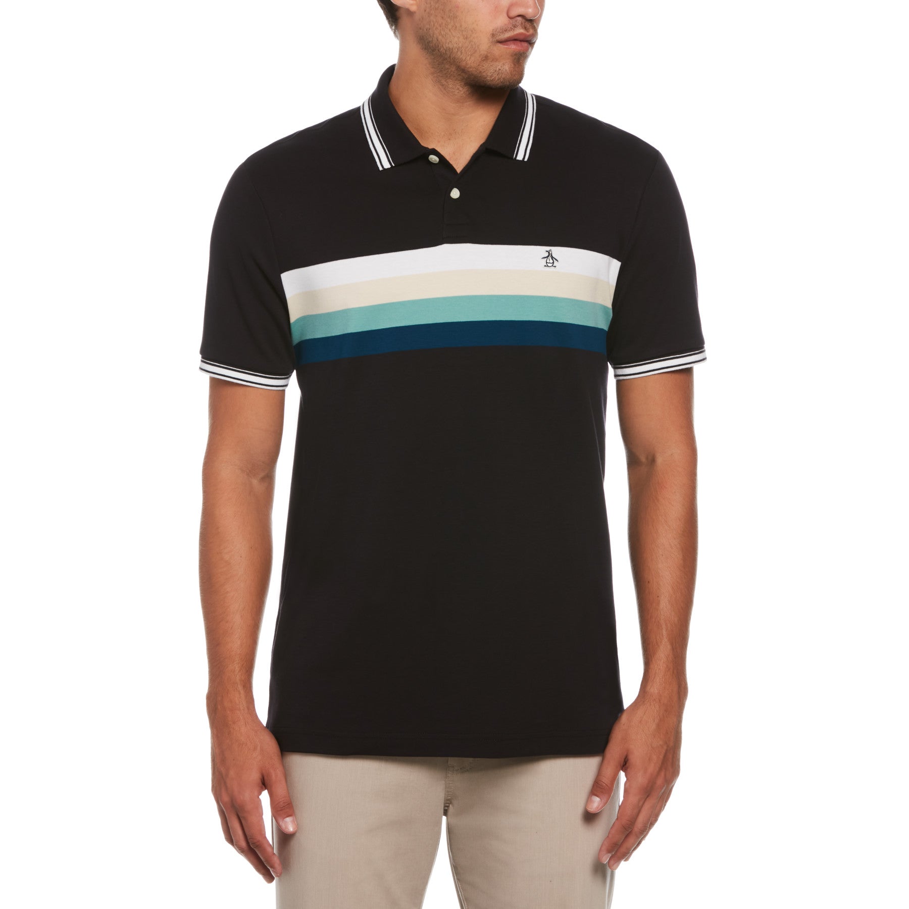 View Chest Stripe Polo Shirt In True Black information